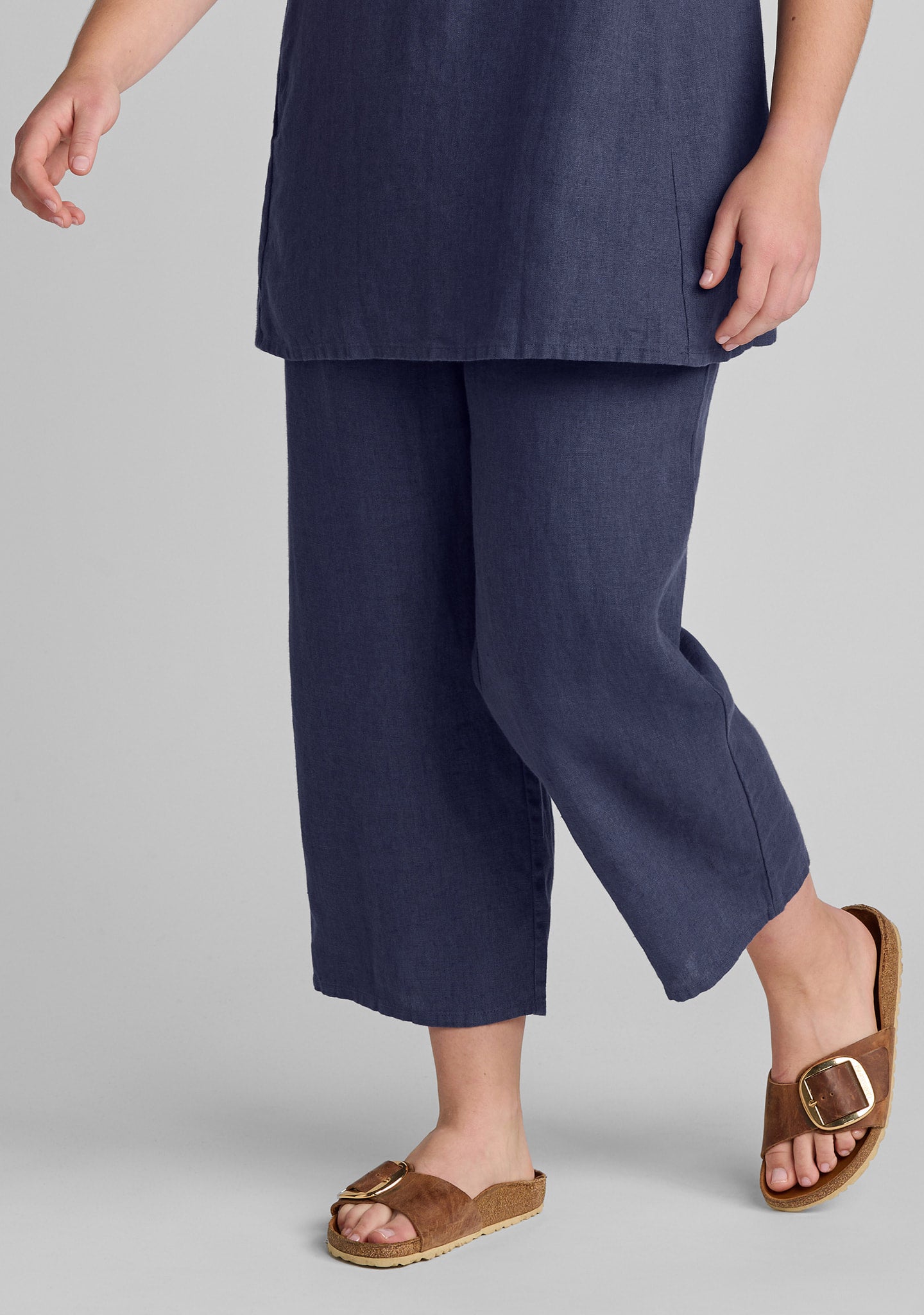 floods linen pants with elastic waist blue