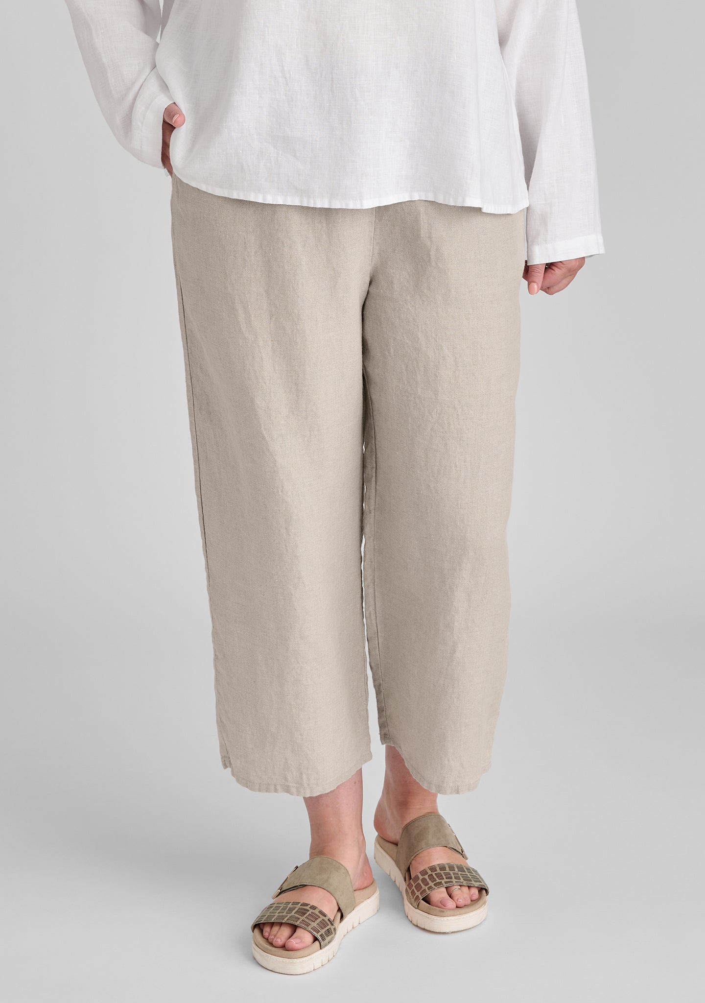 Floods - Linen Pants With Elastic Waist - Natural