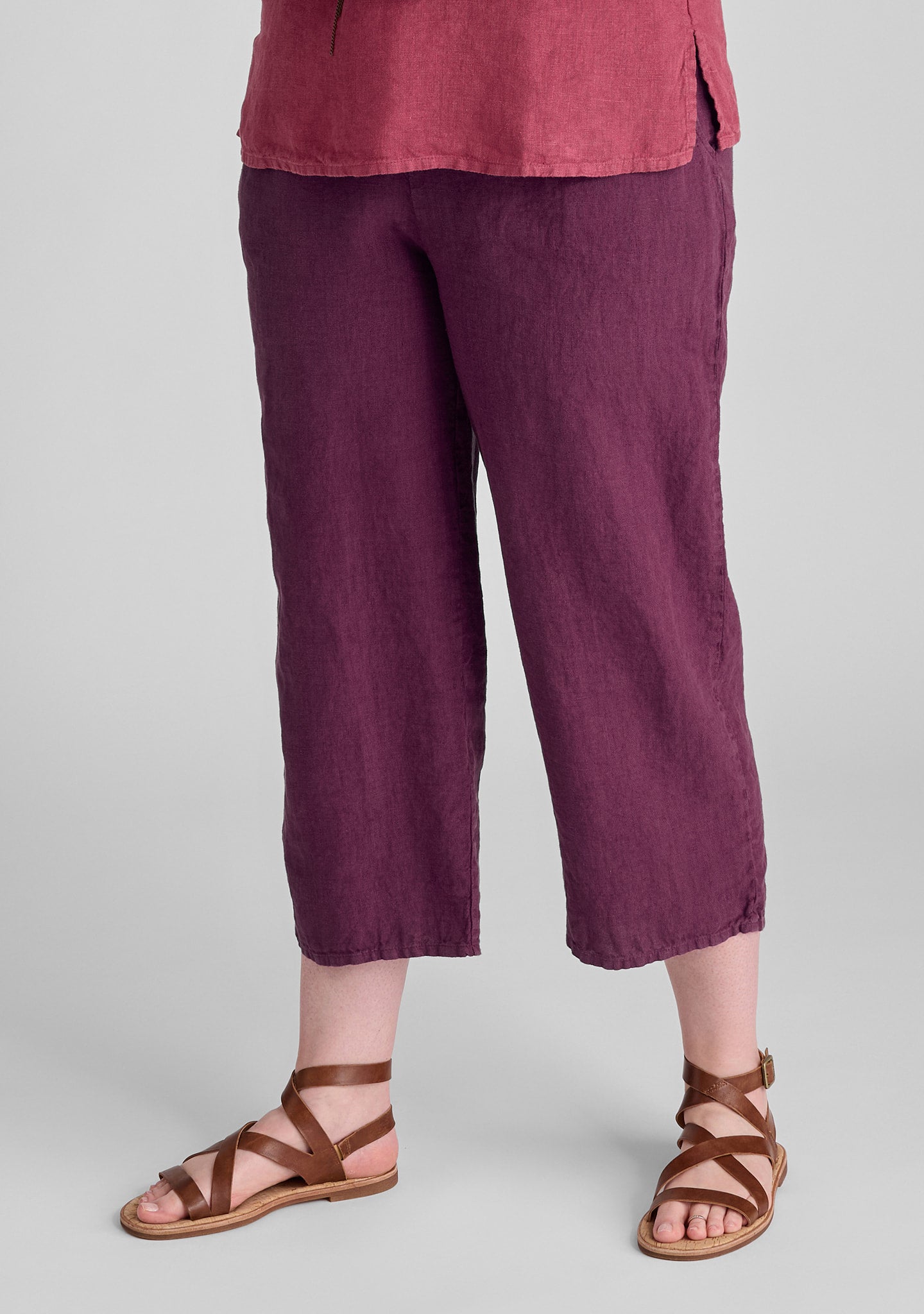 Floods - Linen Pants With Elastic Waist - Mulberry