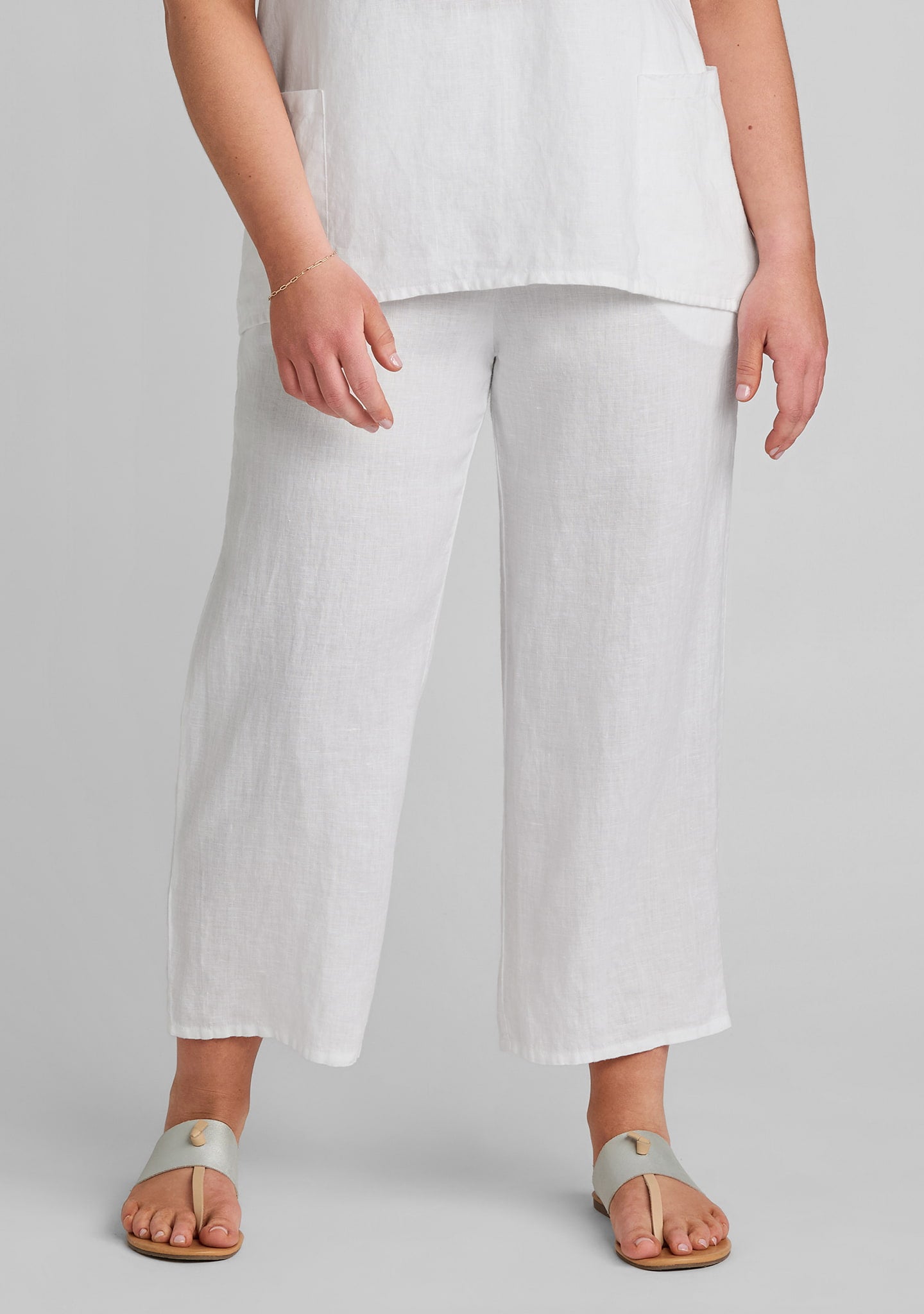 floods linen pants with elastic waist white