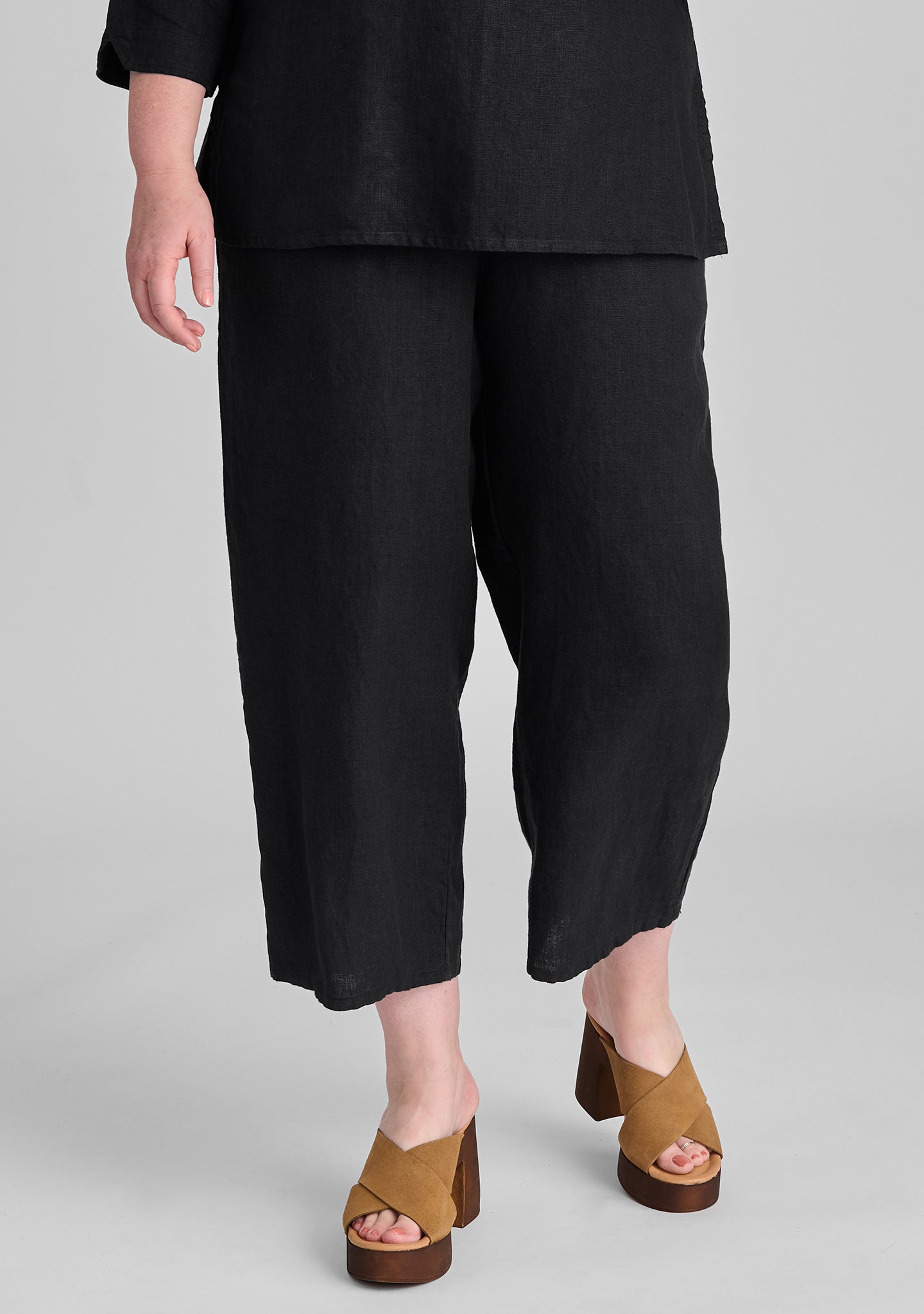 floods linen pants with elastic waist black