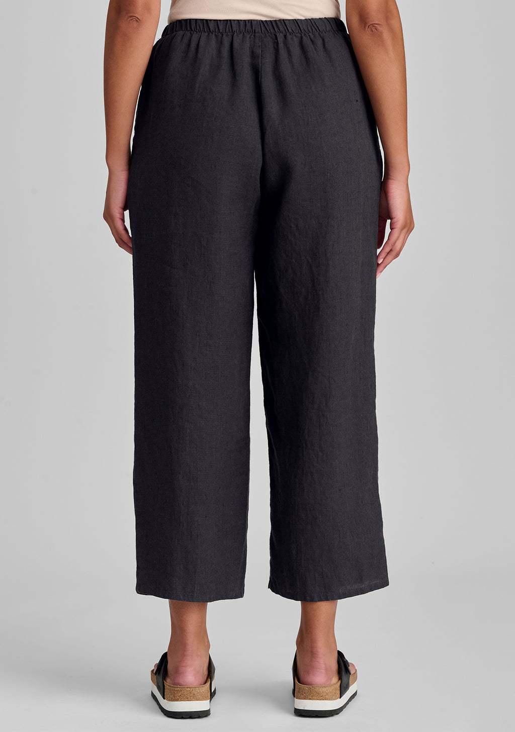 floods linen pants with elastic waist details