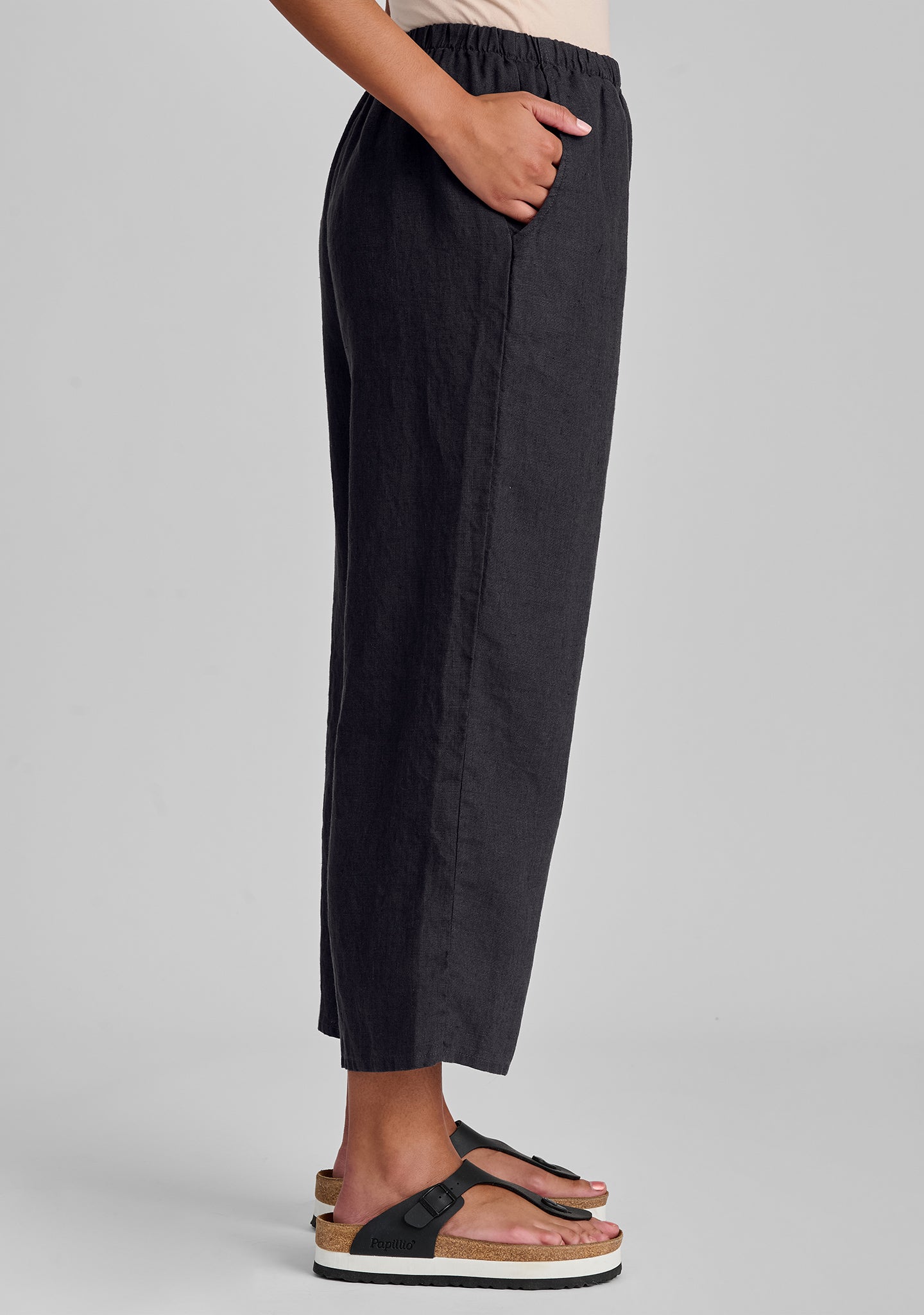floods linen pants with elastic waist details