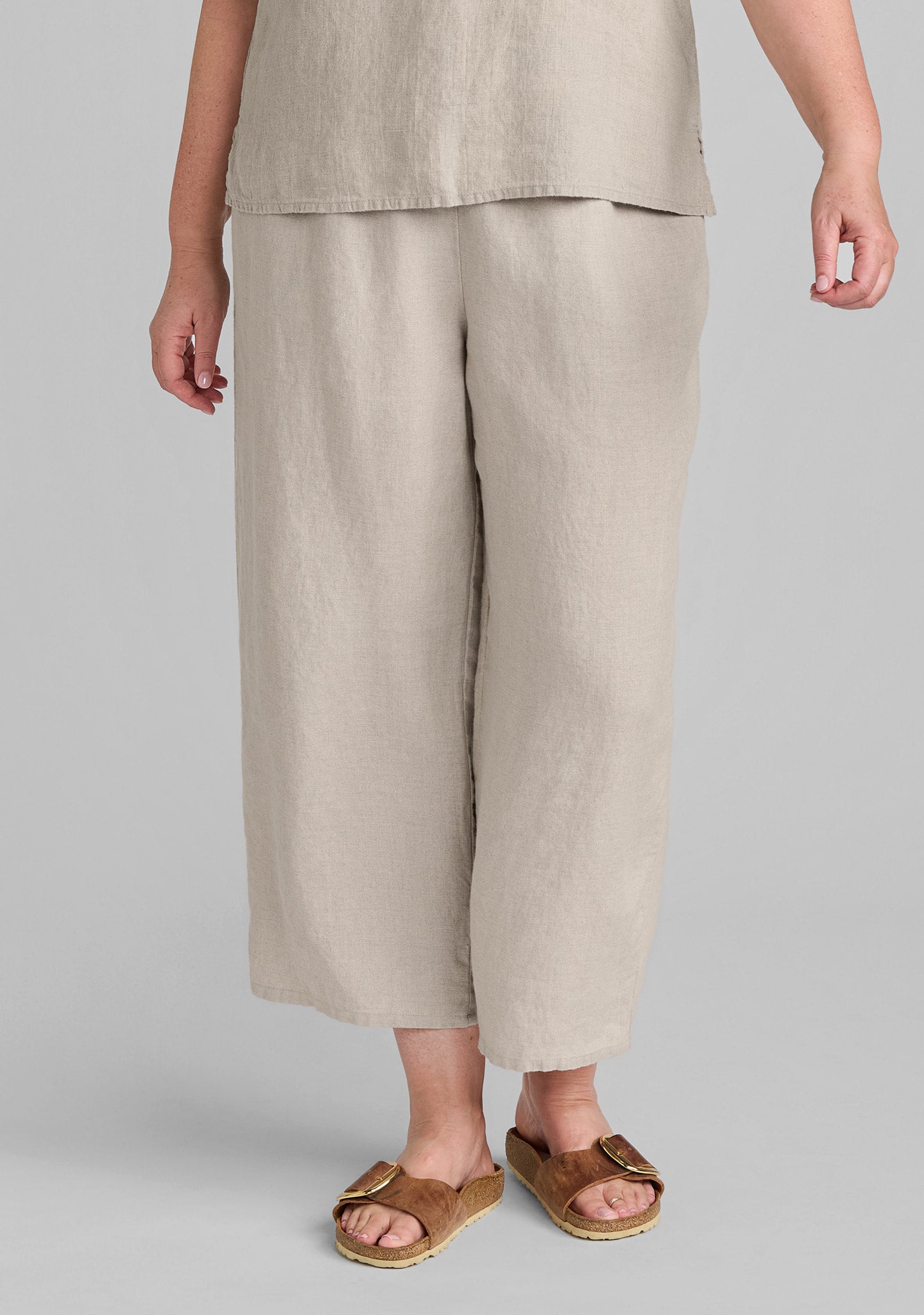 floods linen pants with elastic waist details