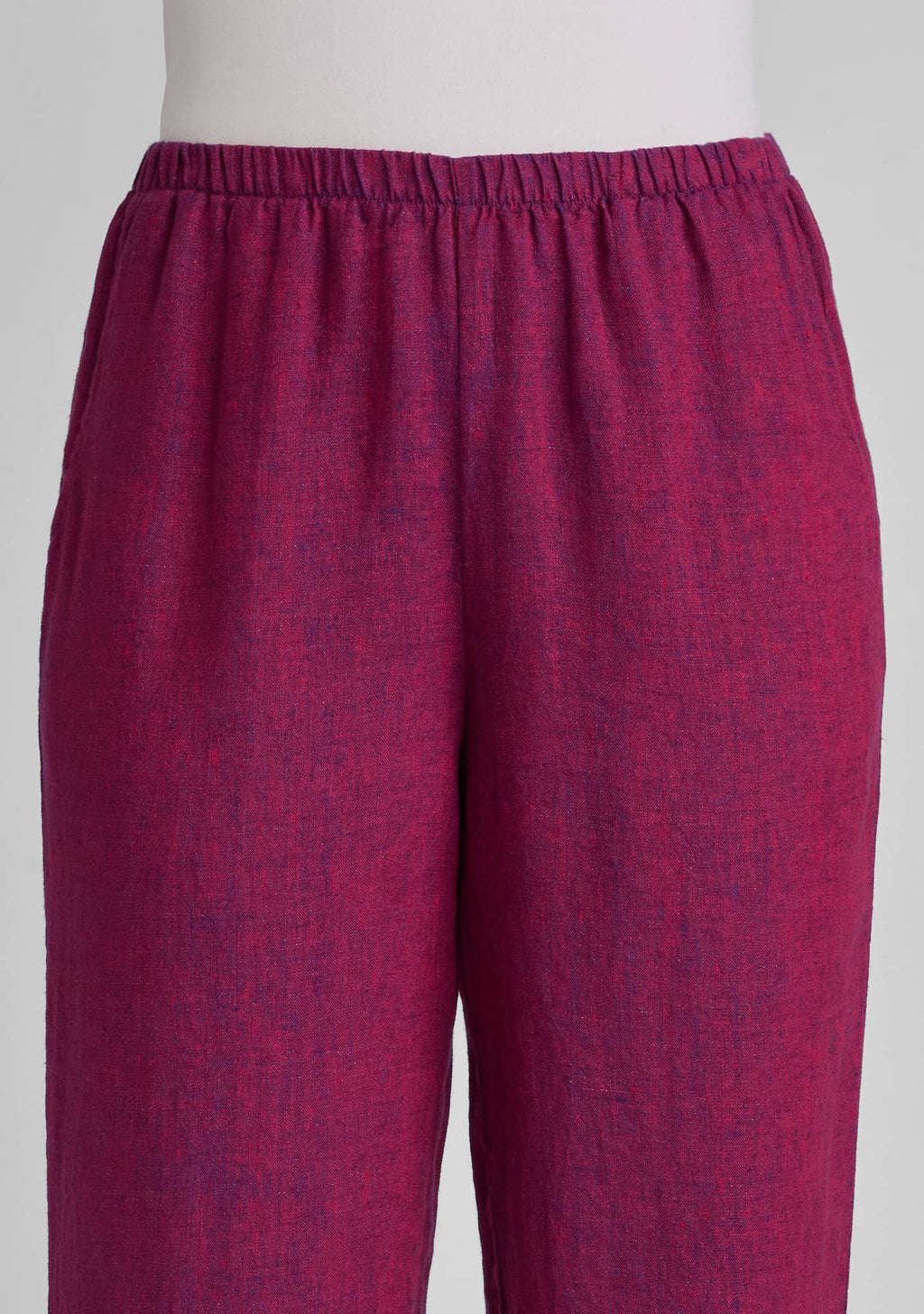 close up view of elastic waistband on linen pants