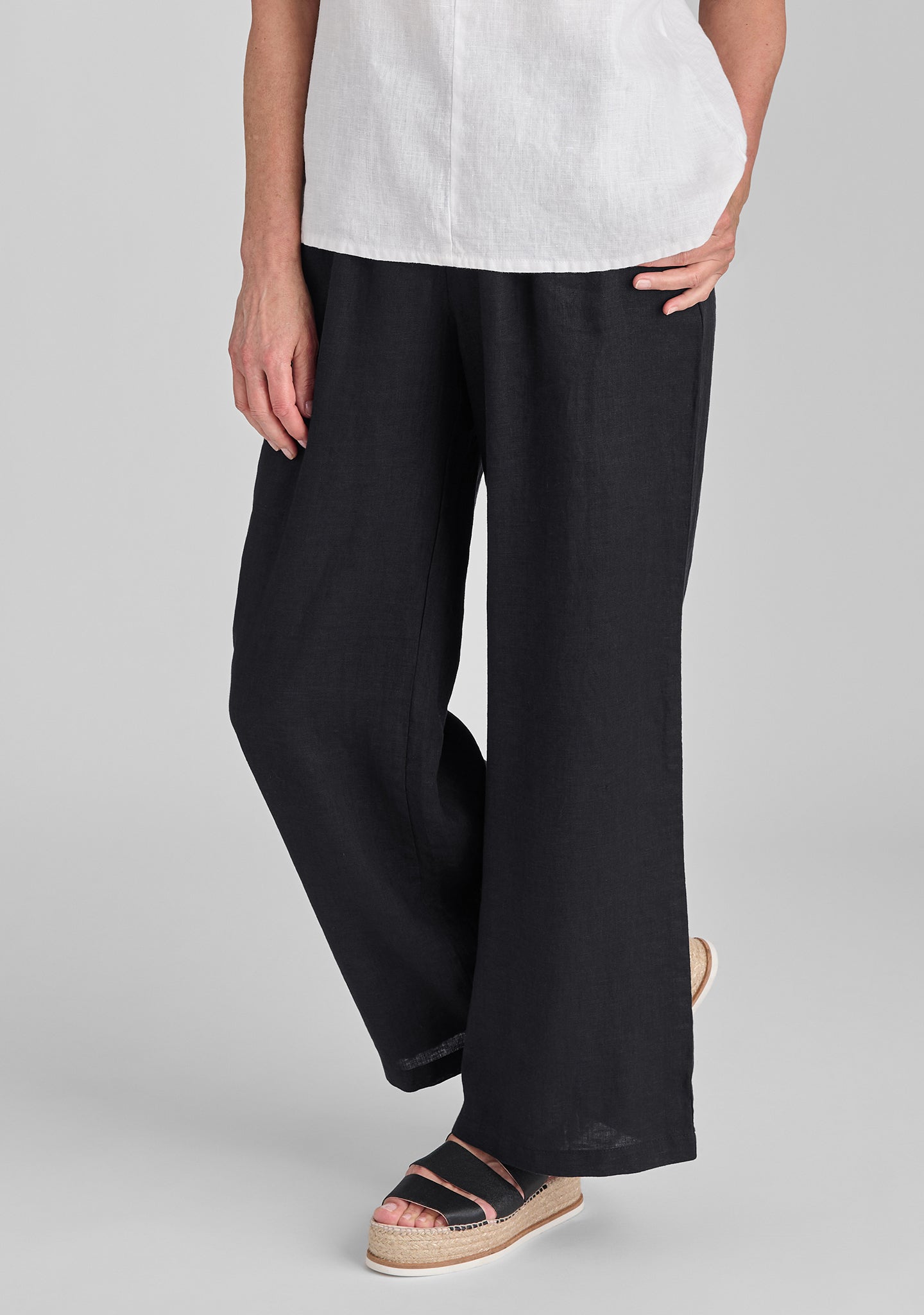 Flowing Pant - Linen Pants With Elastic Waist - Black