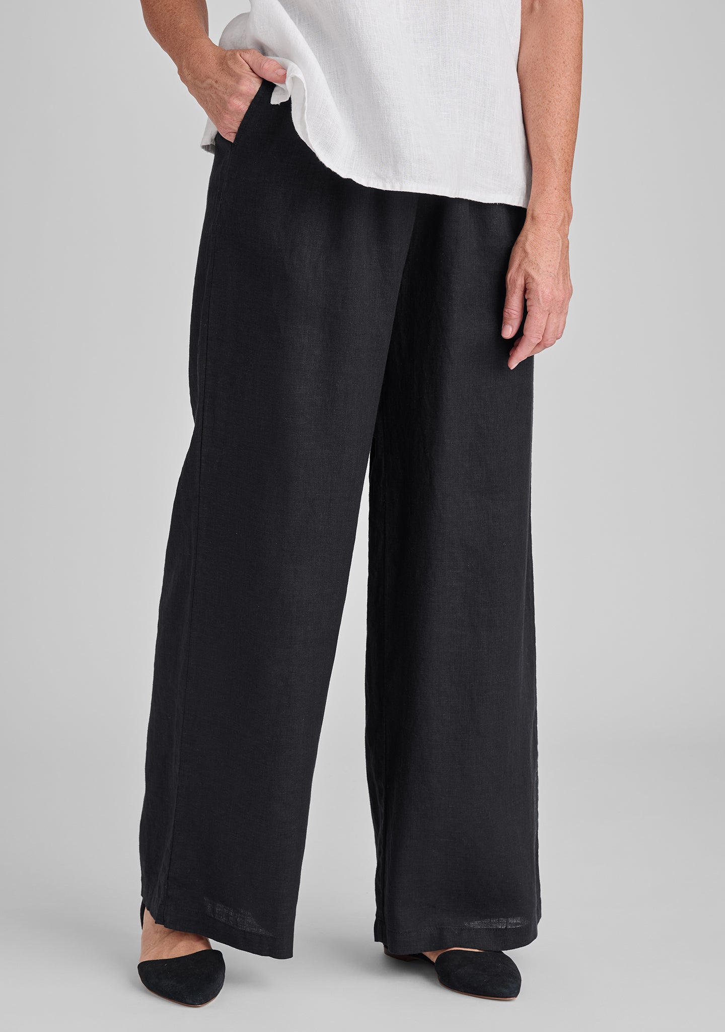 Flowing Pant - Linen Pants With Elastic Waist - Black Handkerchief