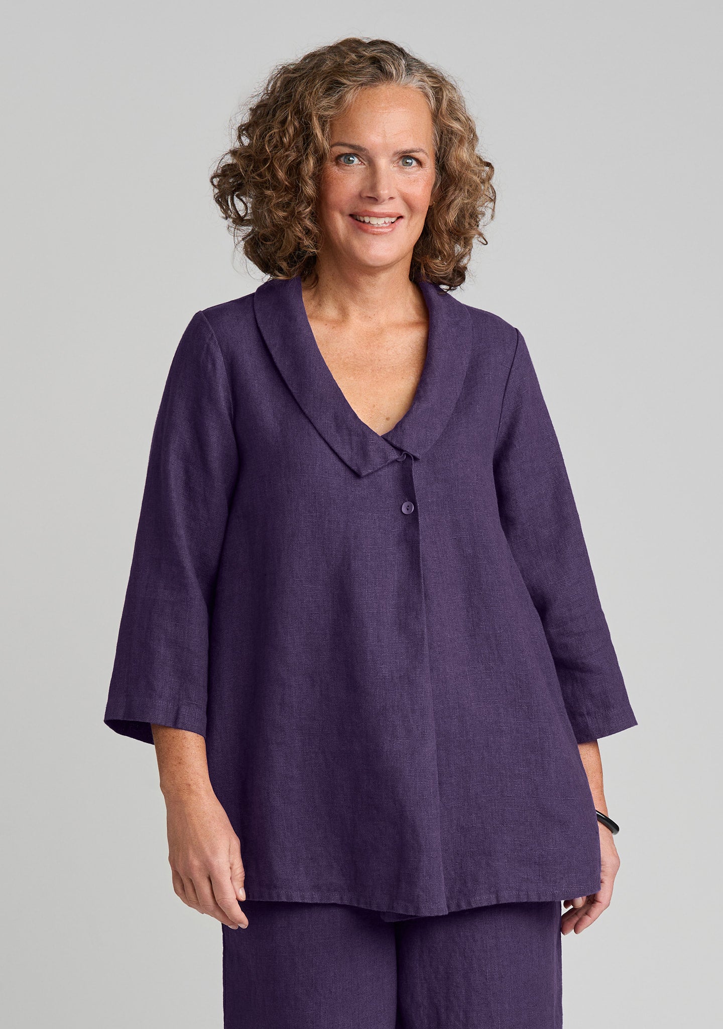 folded blouse linen pullover purple