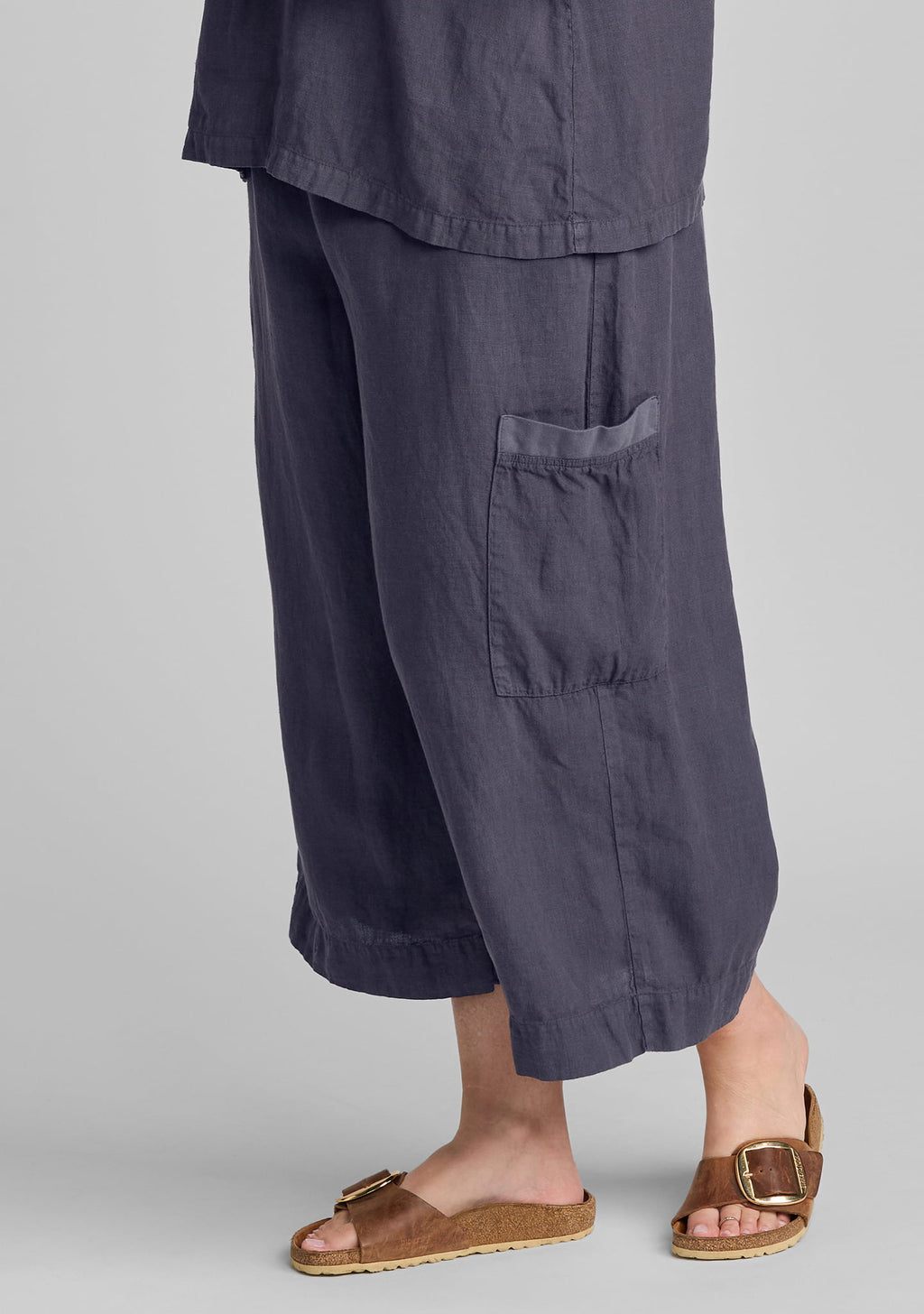 full time pant linen drawstring pant blue
