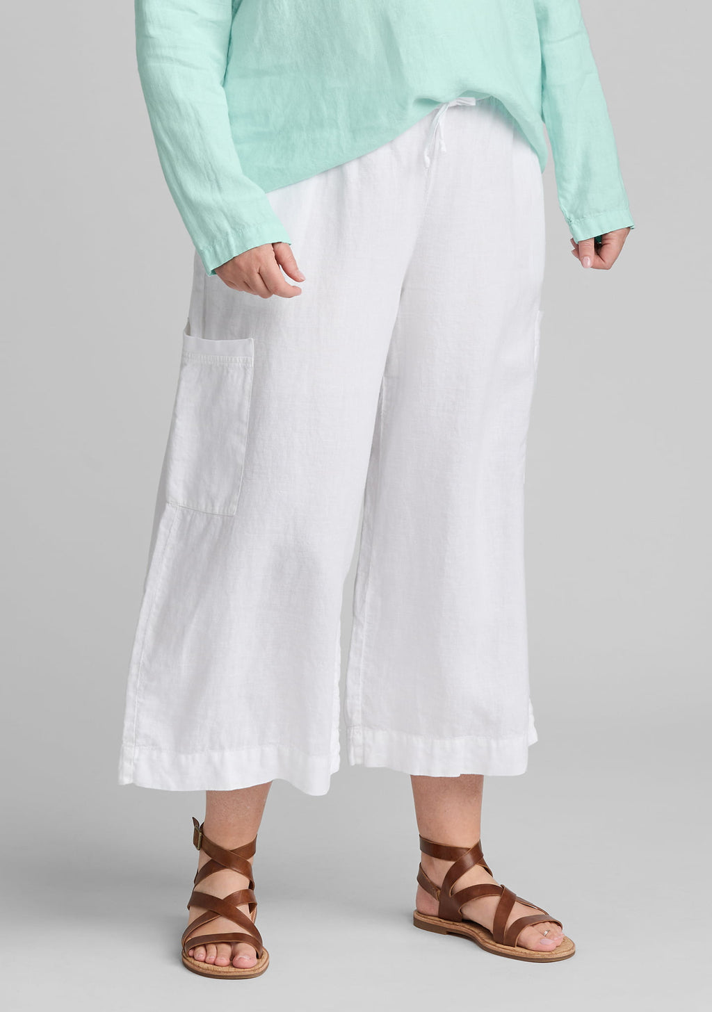 full time pant linen drawstring pant white