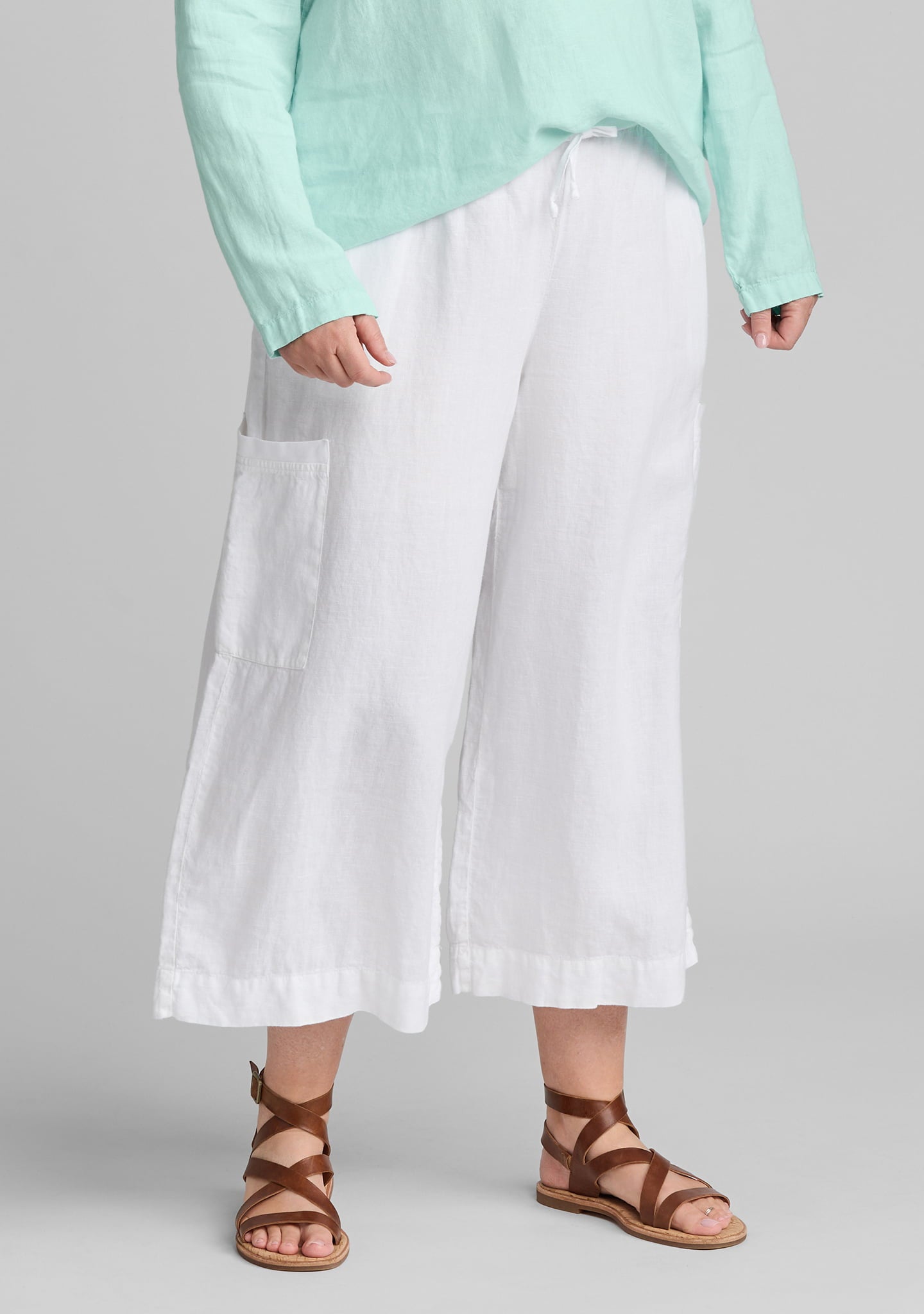 full time pant linen drawstring pant white