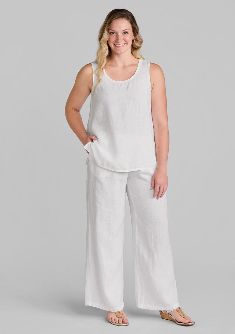 FLAX linen tank in white with linen pants in white