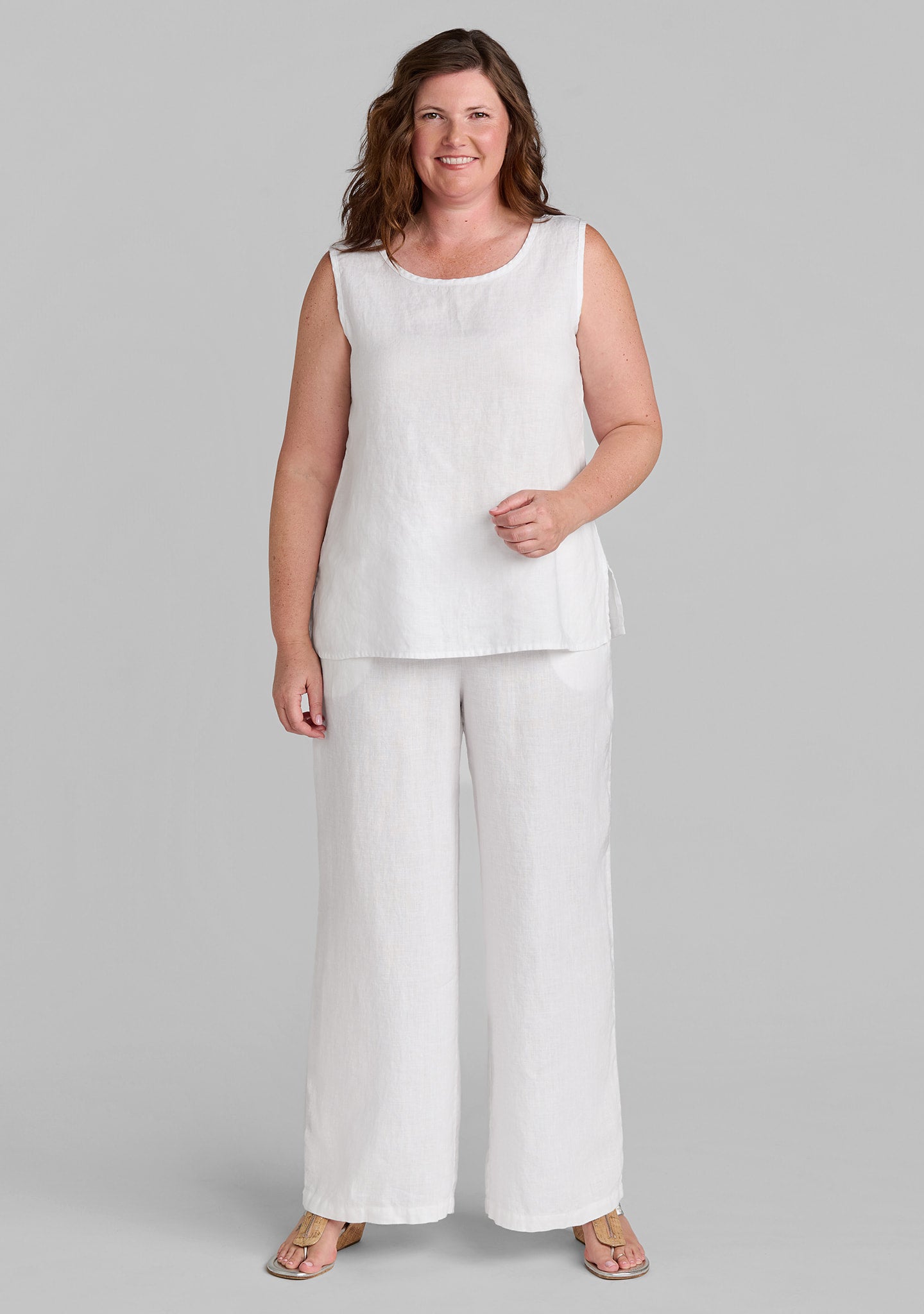 FLAX linen tank in white with linen pants in white