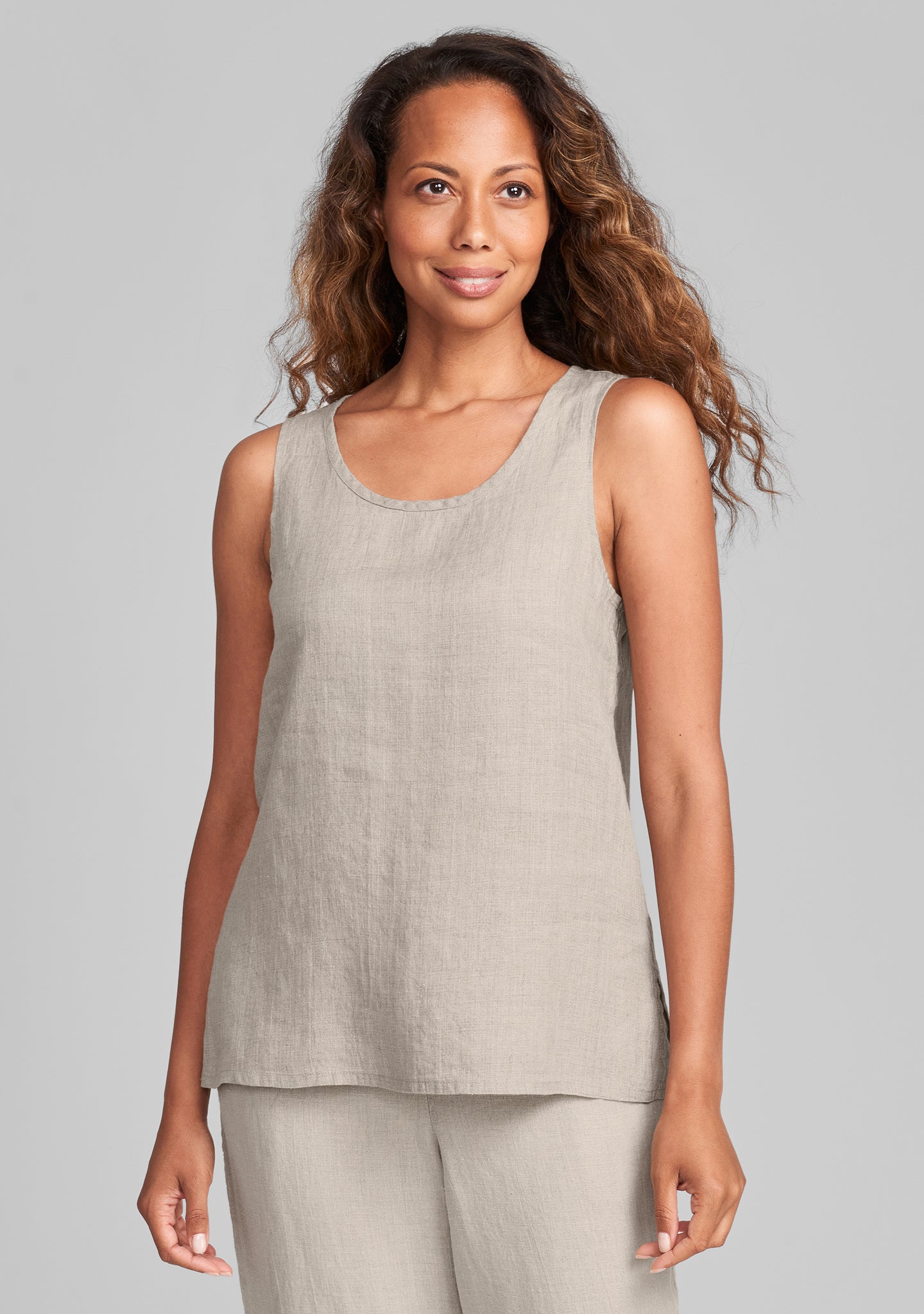 Flax high quality Khaki Hydrangea Linen Ruched Tank Womens Medium