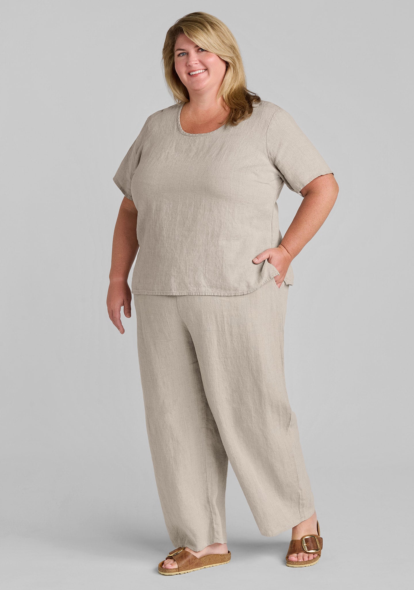 FLAX linen shirt in natural with linen pants in natural