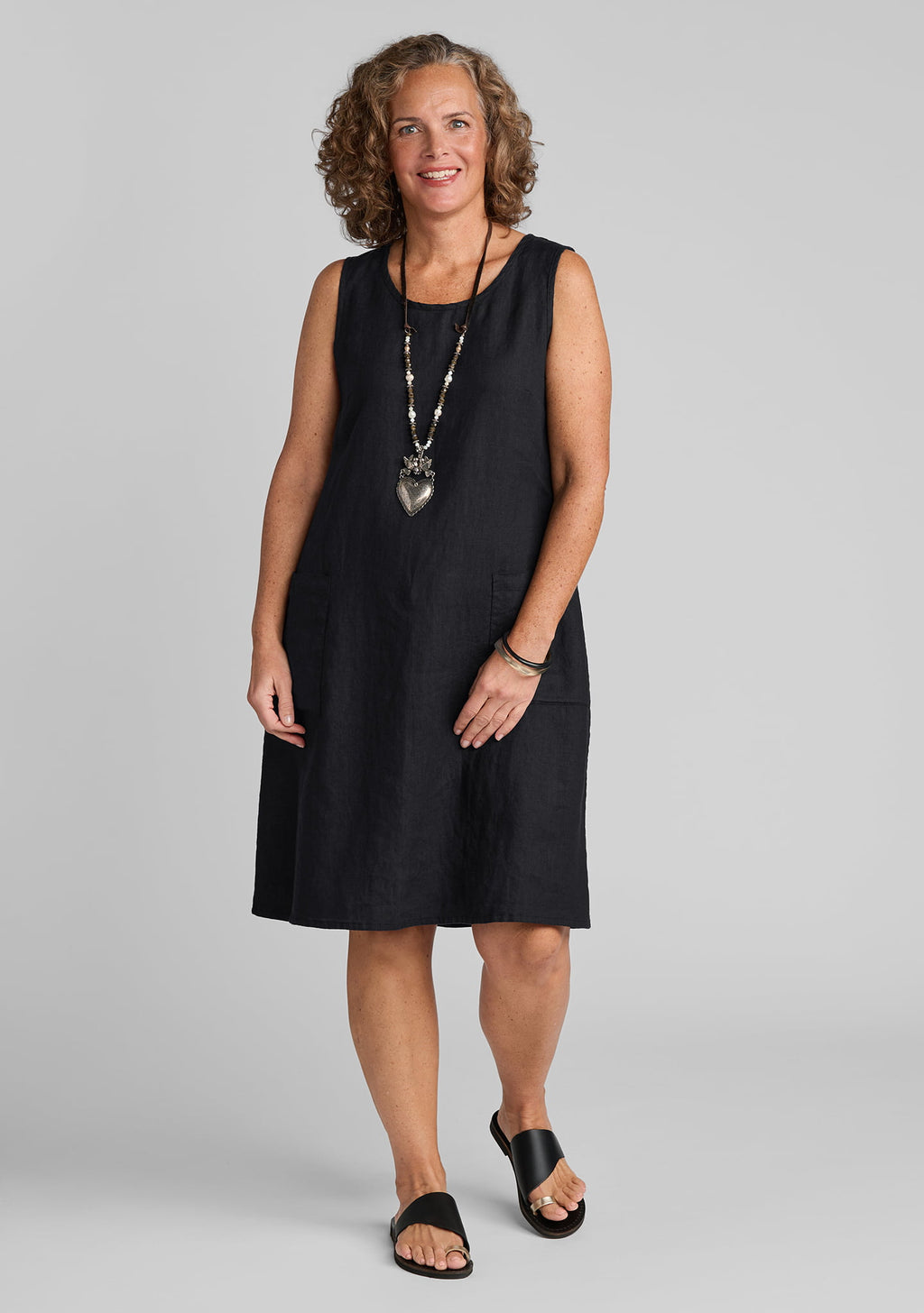 Gathered Back Dress - Linen Shift Dress Black / S Gathered Back Dress - Linen Shift Dress Black / S
