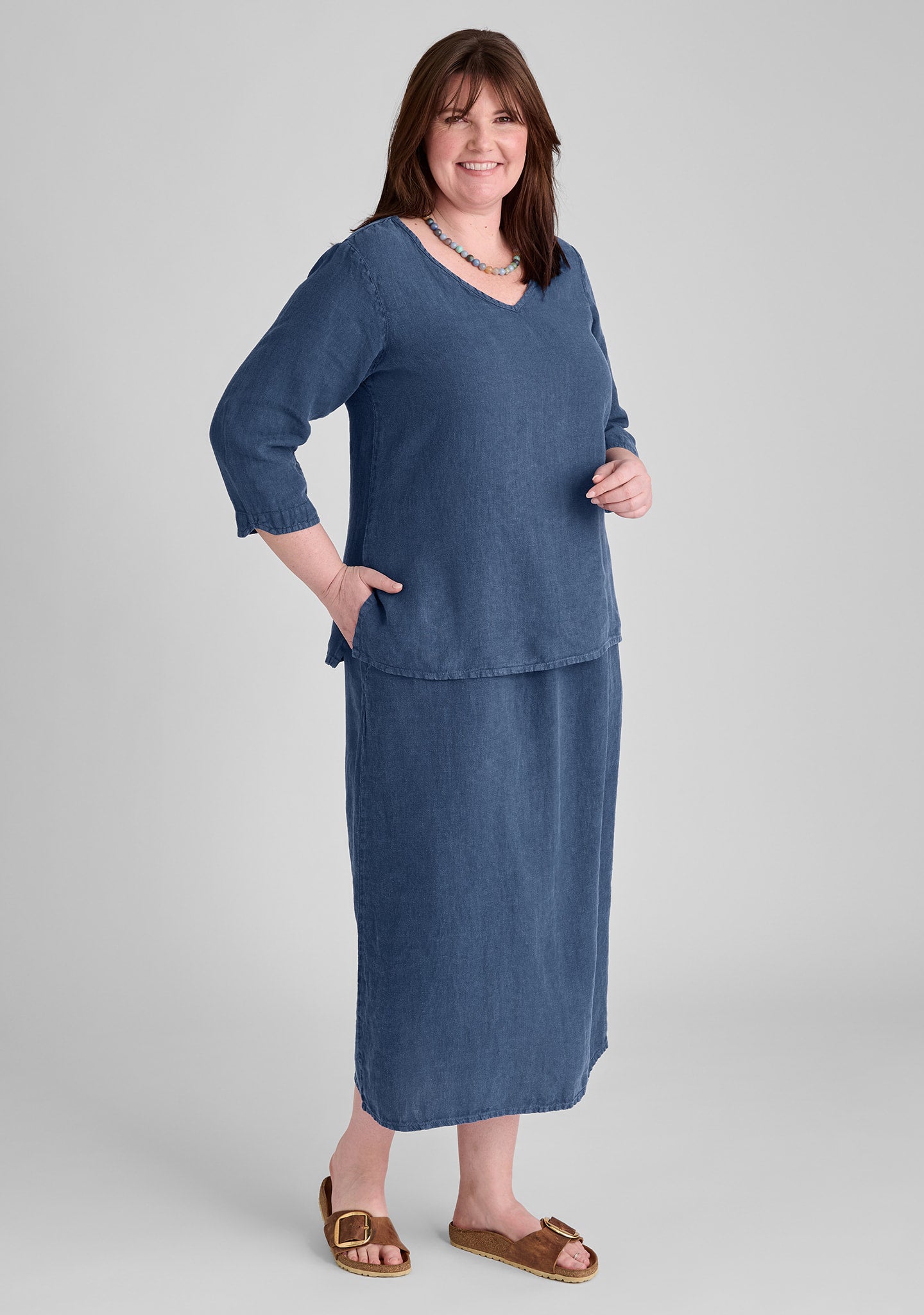 FLAX linen shirt in blue and linen skirt in blue