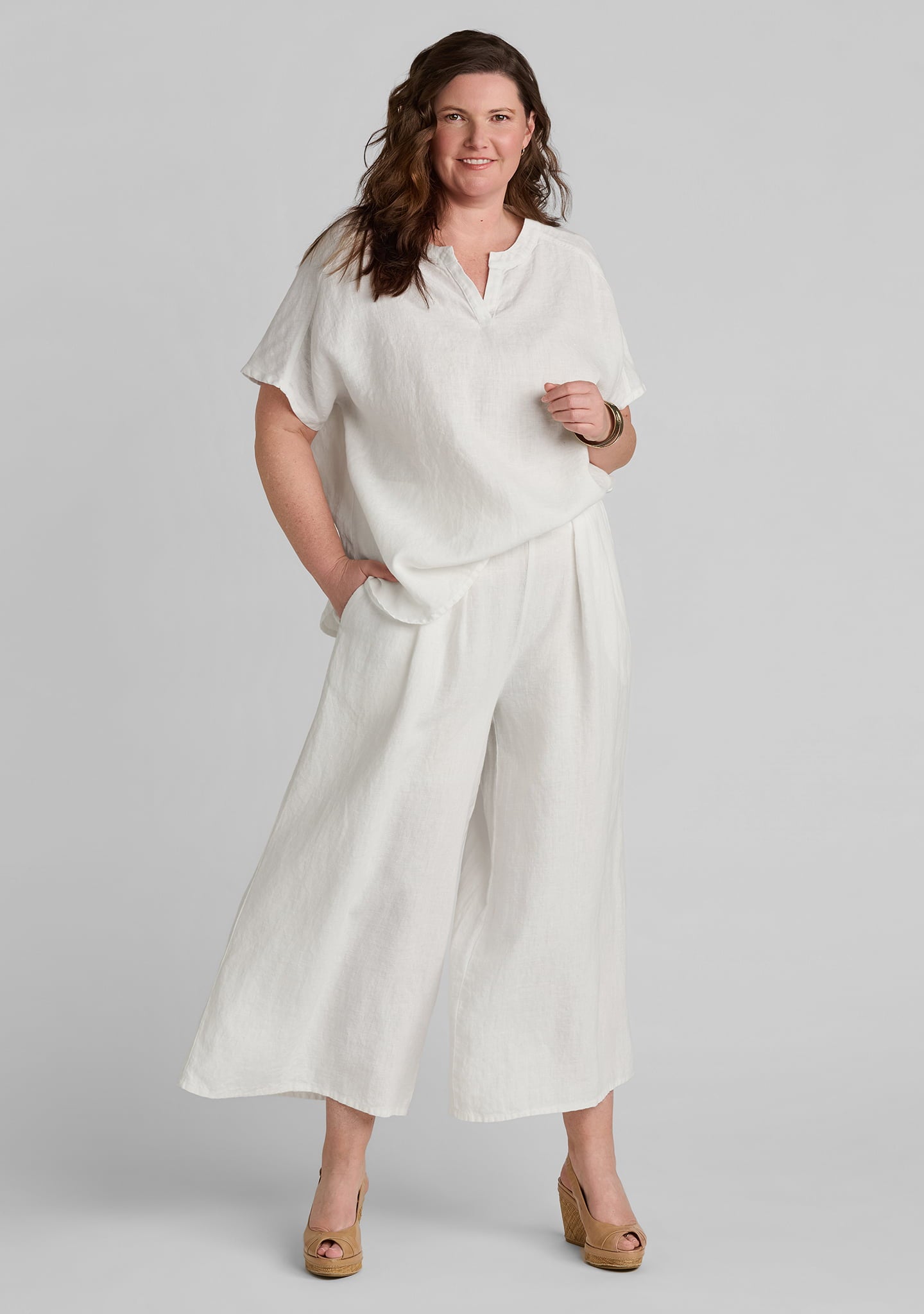 linen shirt in white with linen pants in white