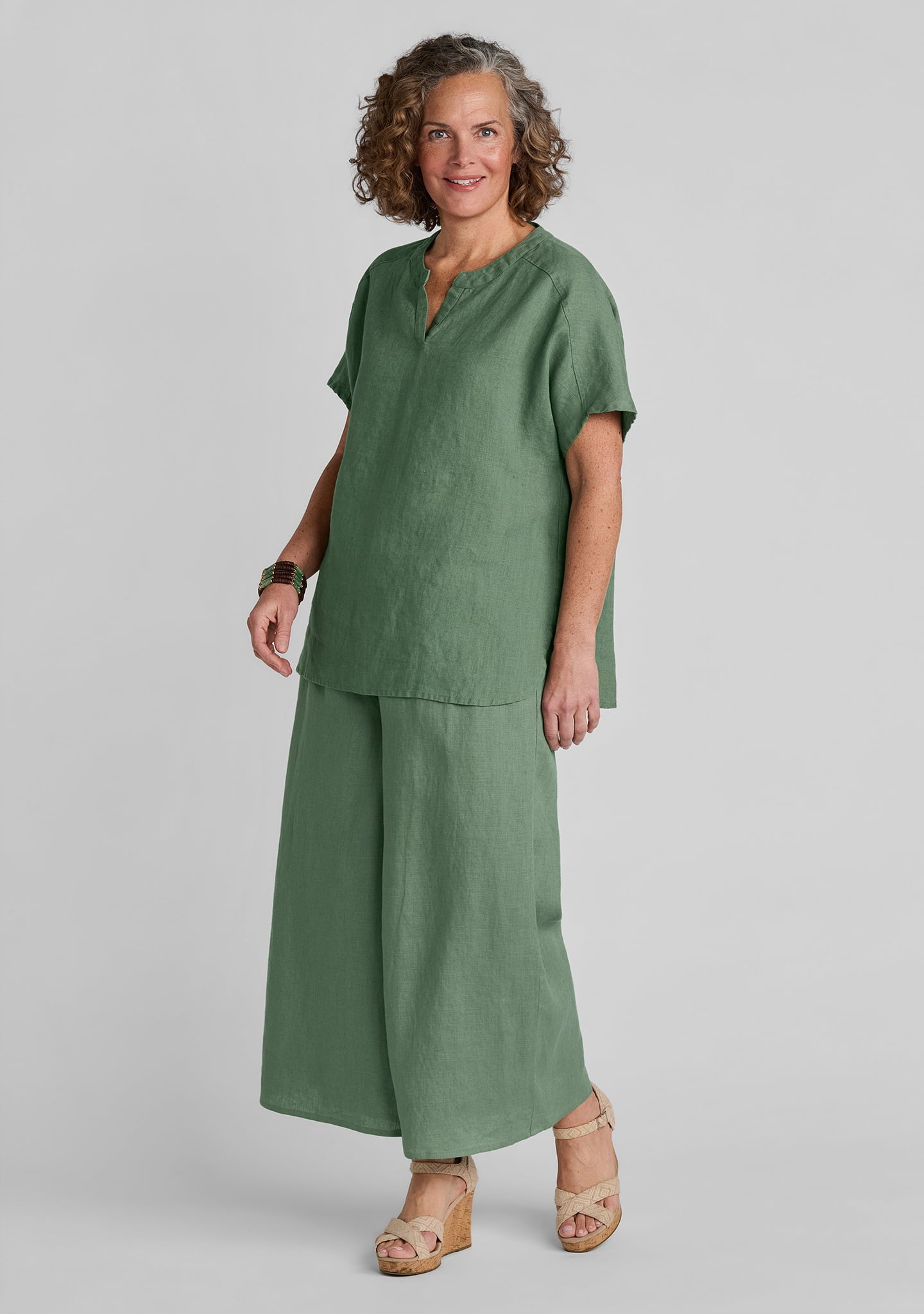 linen shirt in green with linen pants in green