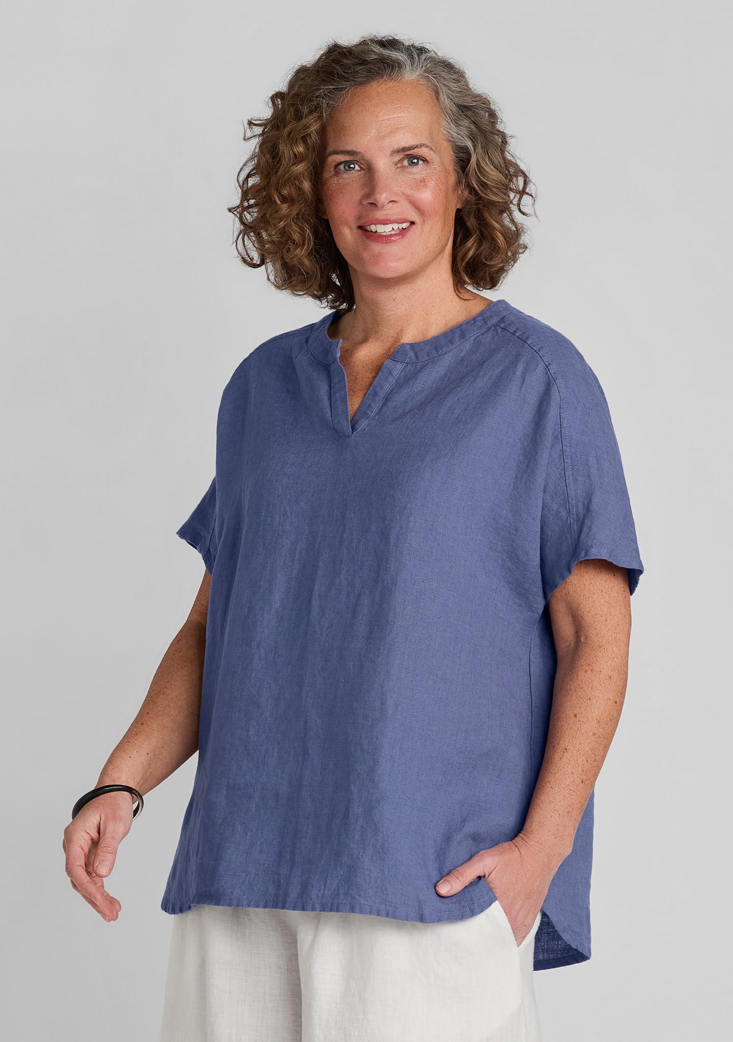 Graceful  Blouse - Linen Pullover - Sea Thistle