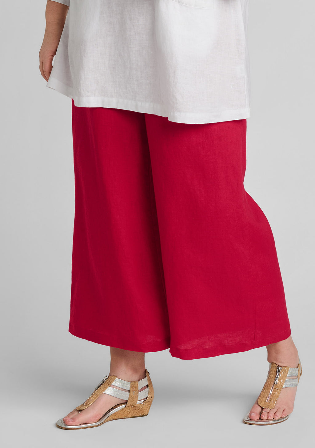 graceful flood wide leg linen pants red