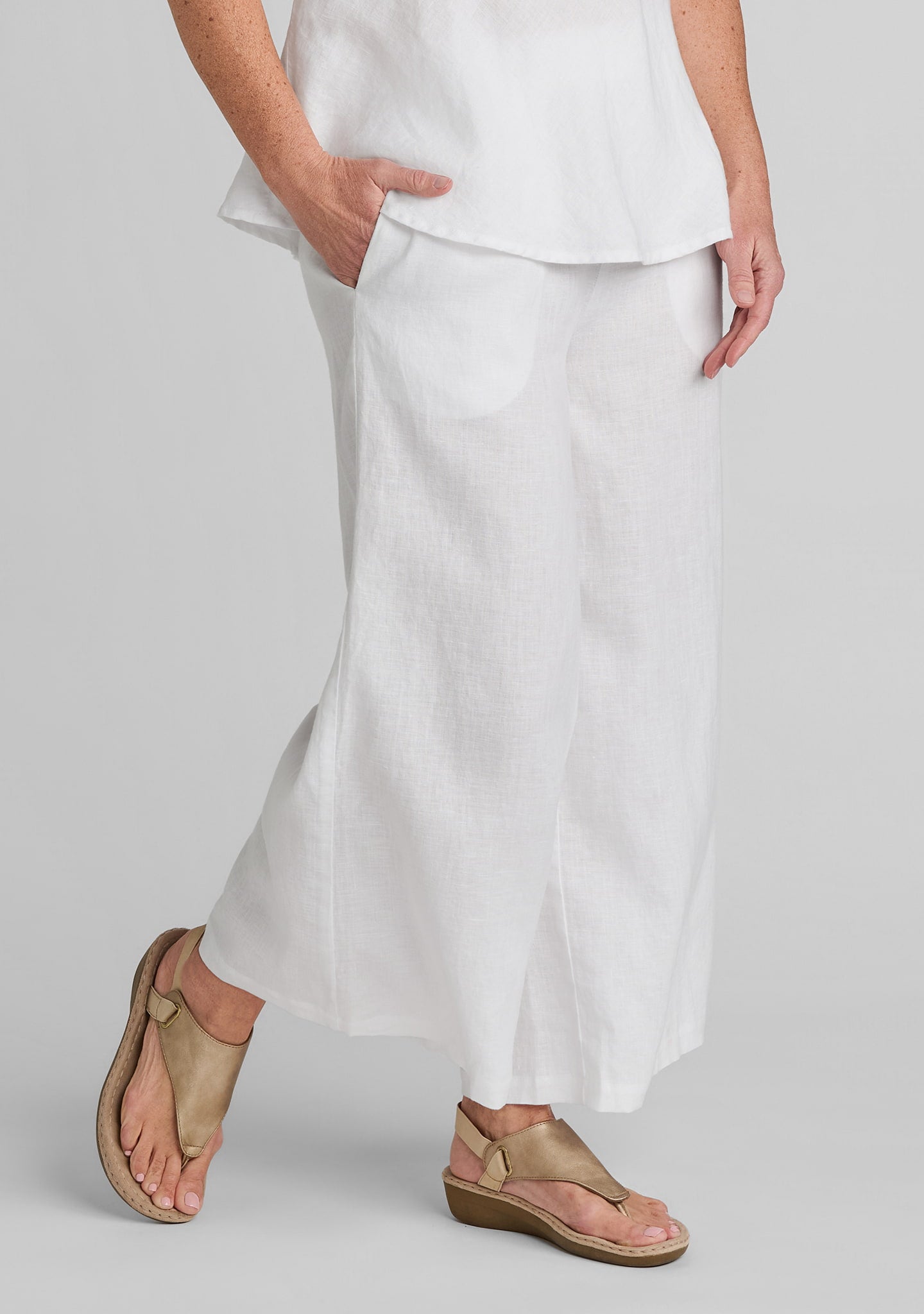 graceful flood wide leg linen pants white
