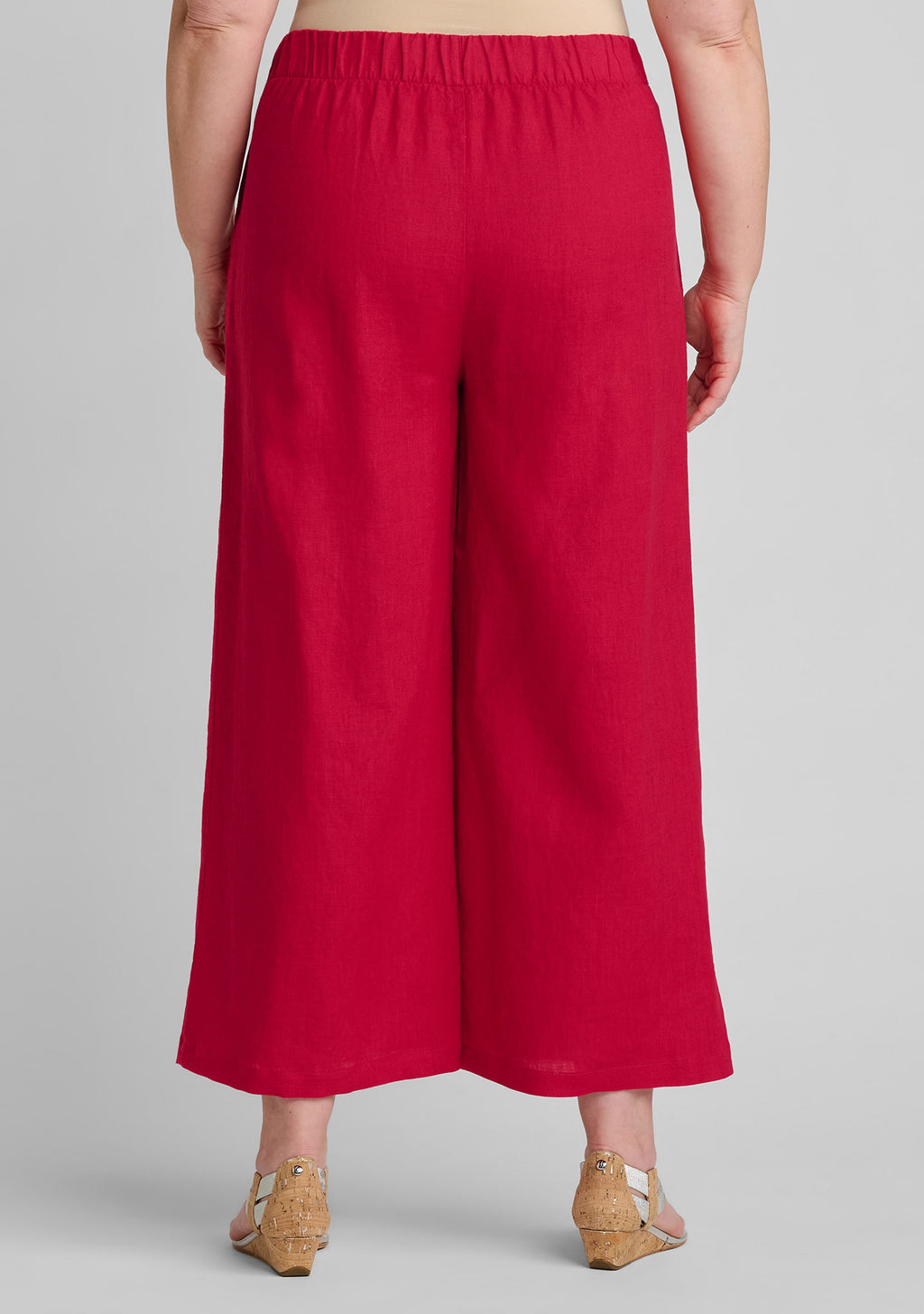 back view of women's linen pants in red