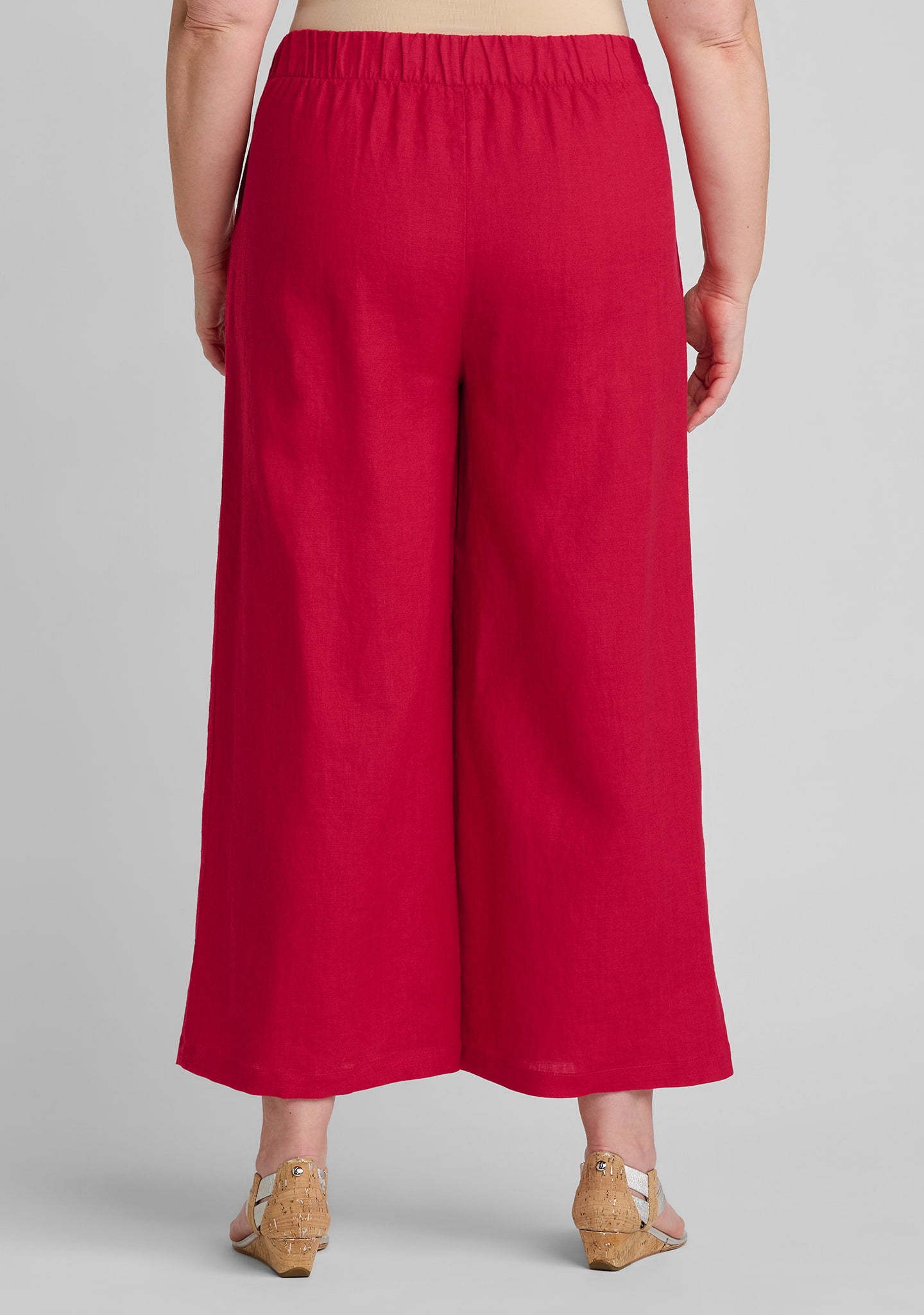 back view of women's linen pants in red