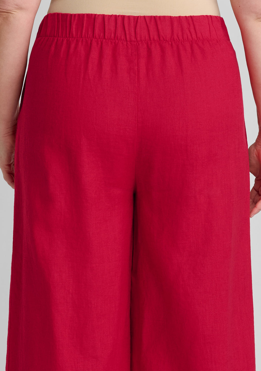 elastic waist on back of women's linen pants in red