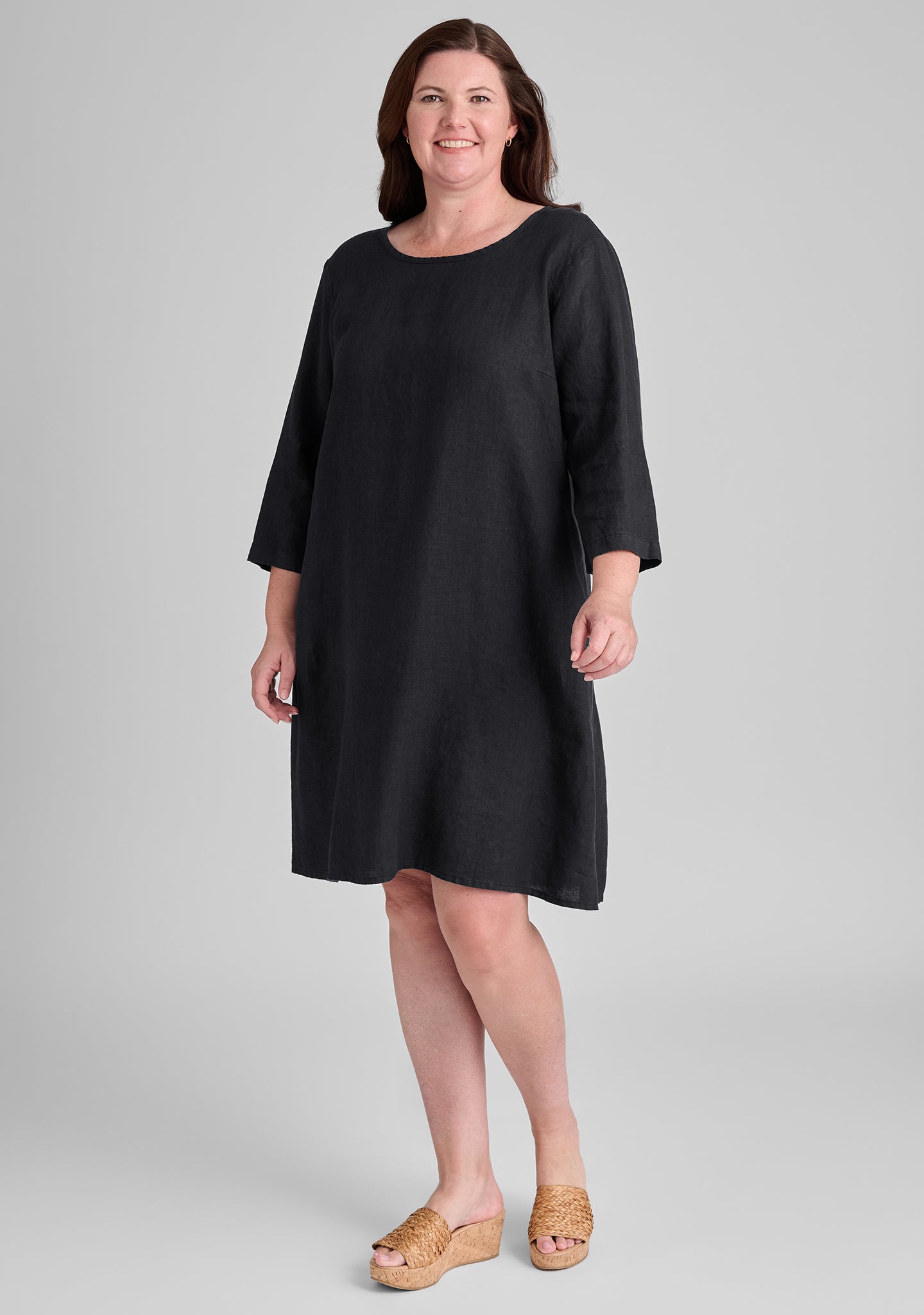 happy gathers dress linen shift dress black