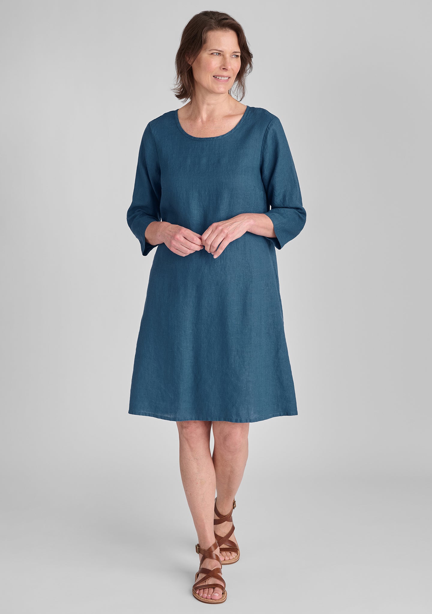 happy gathers dress linen shift dress blue