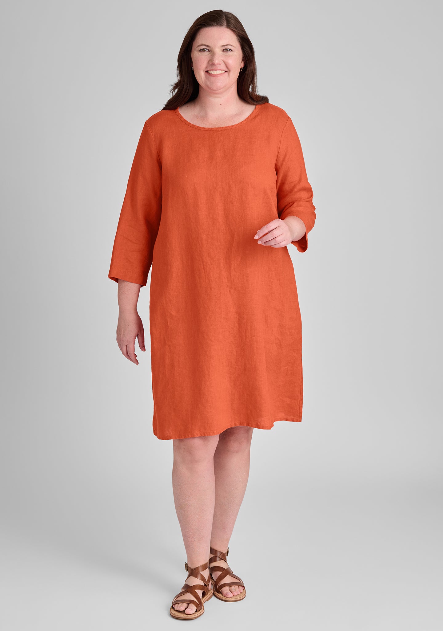 happy gathers dress linen shift dress orange