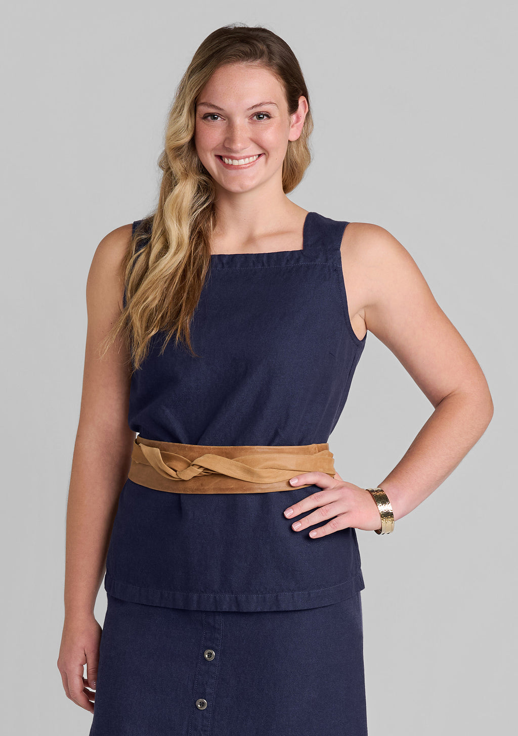 harlow tank linen/cotton denim details