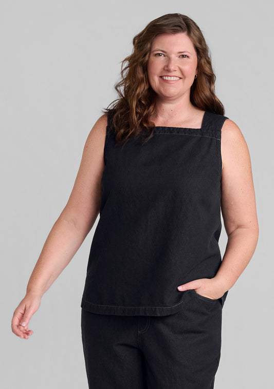 harlow tank linen/cotton denim black