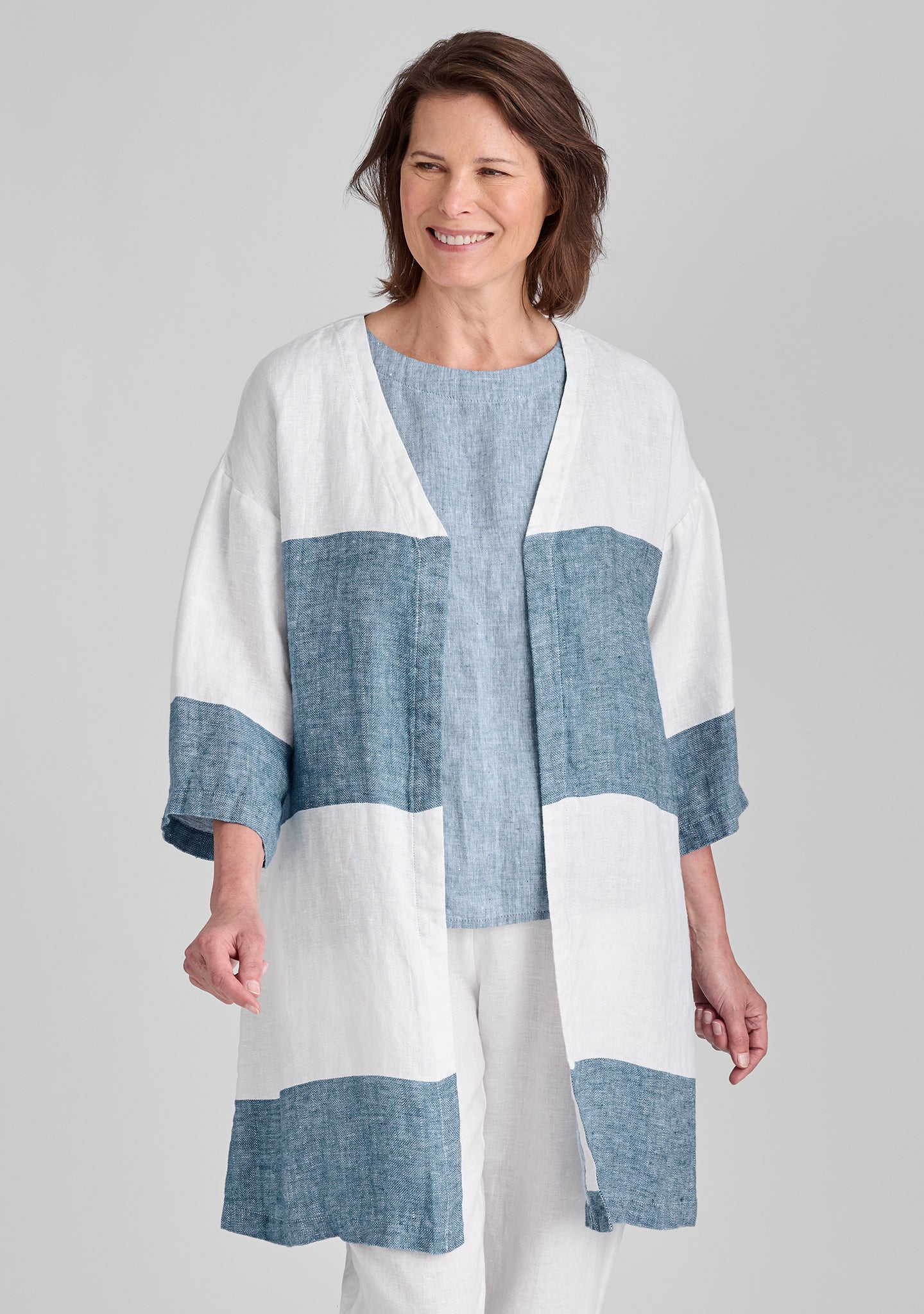 Harmony Jacket - Linen Jacket - FINAL SALE - Dark Teal Stripe