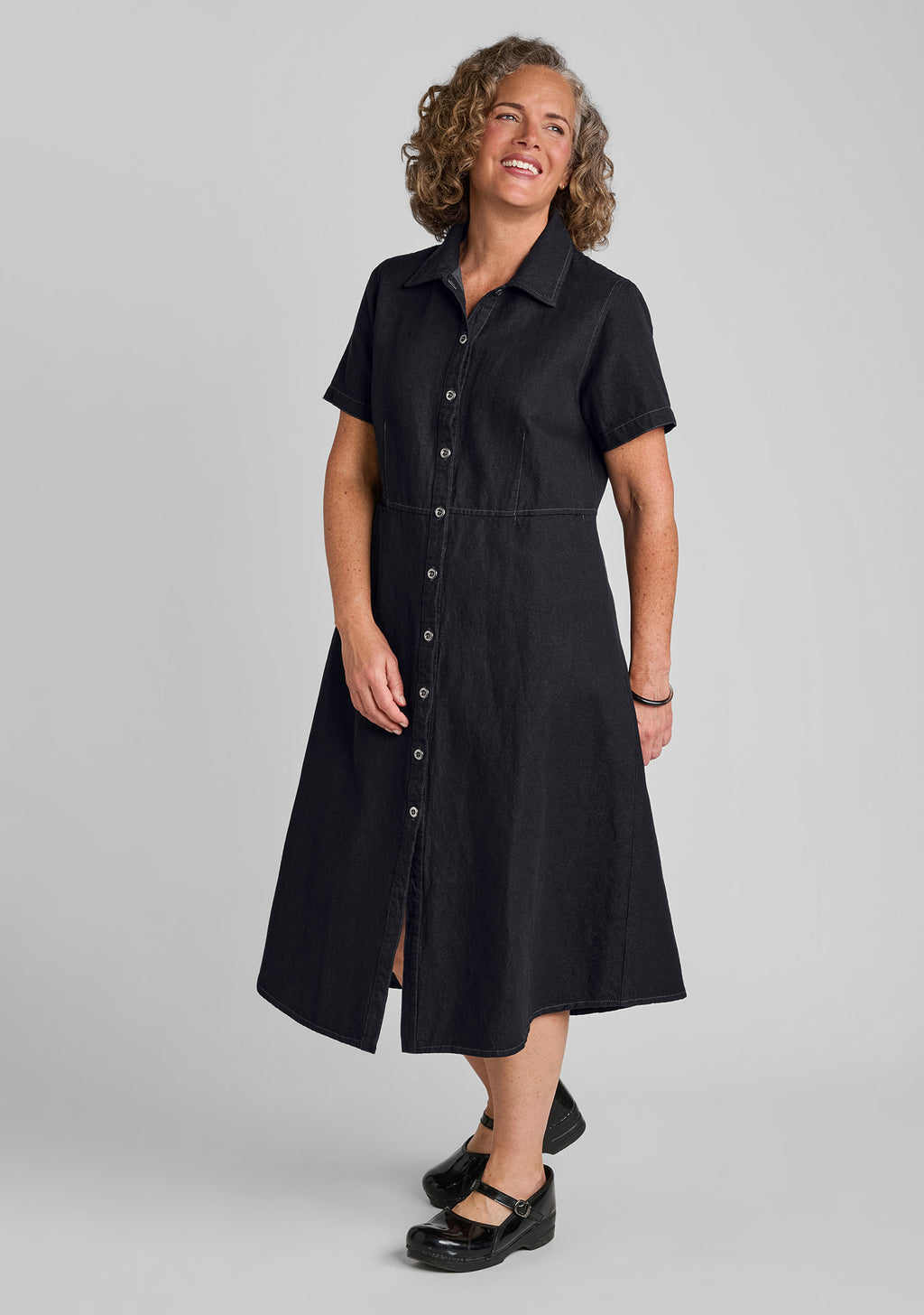 hidden pockets dress linen shirt dress black