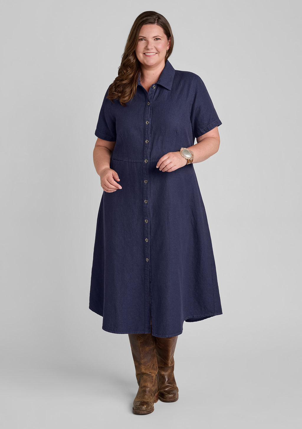 hidden pockets dress linen shirt dress blue