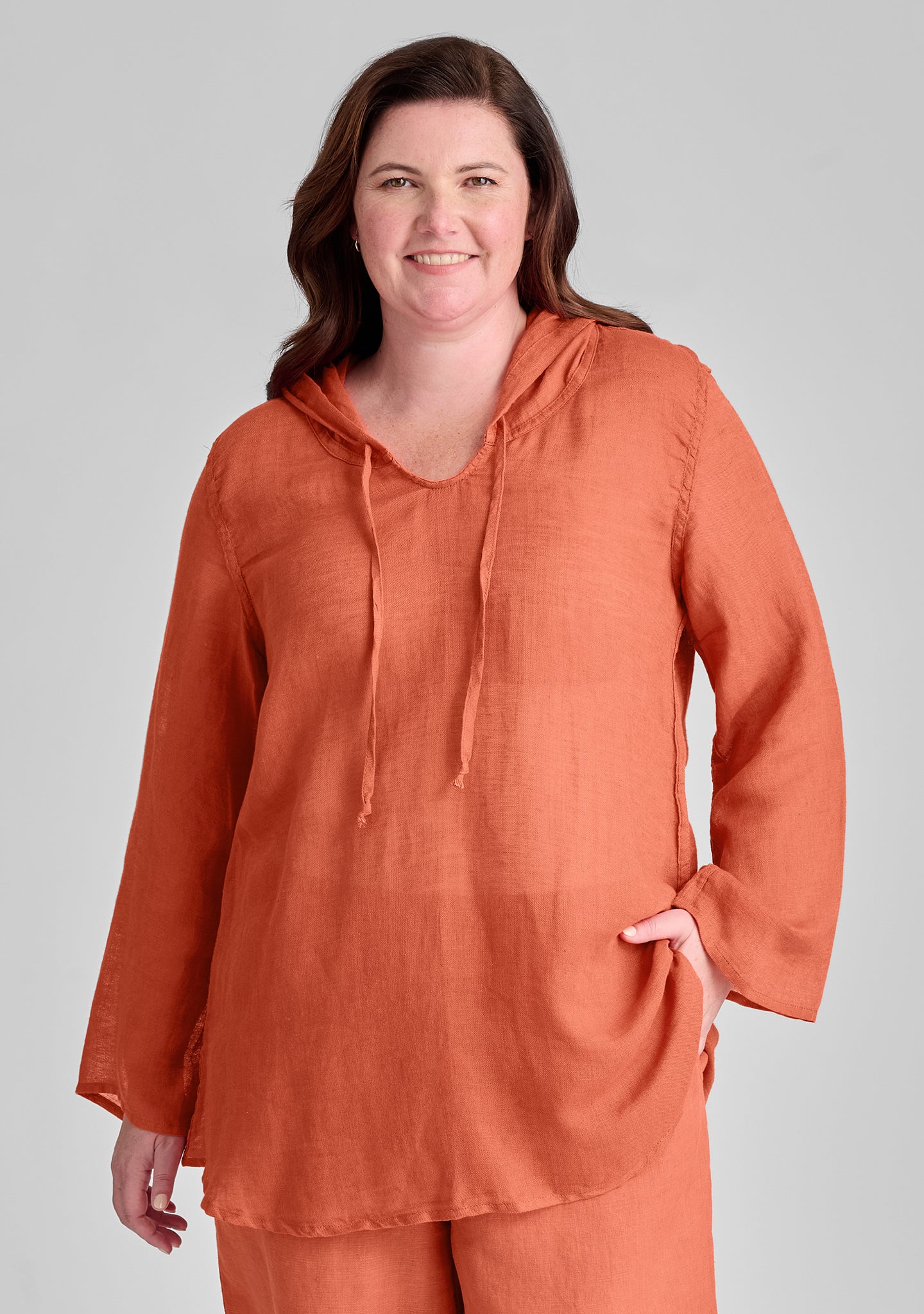 hooded tunic linen shirt orange