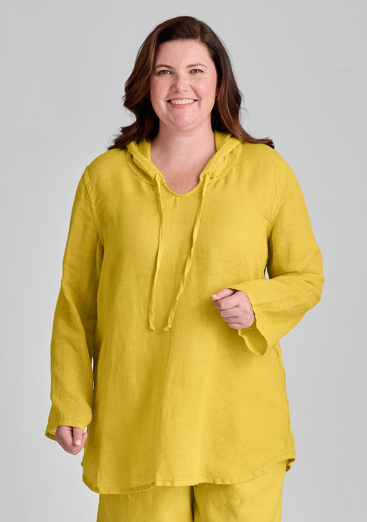 hooded tunic linen shirt yellow