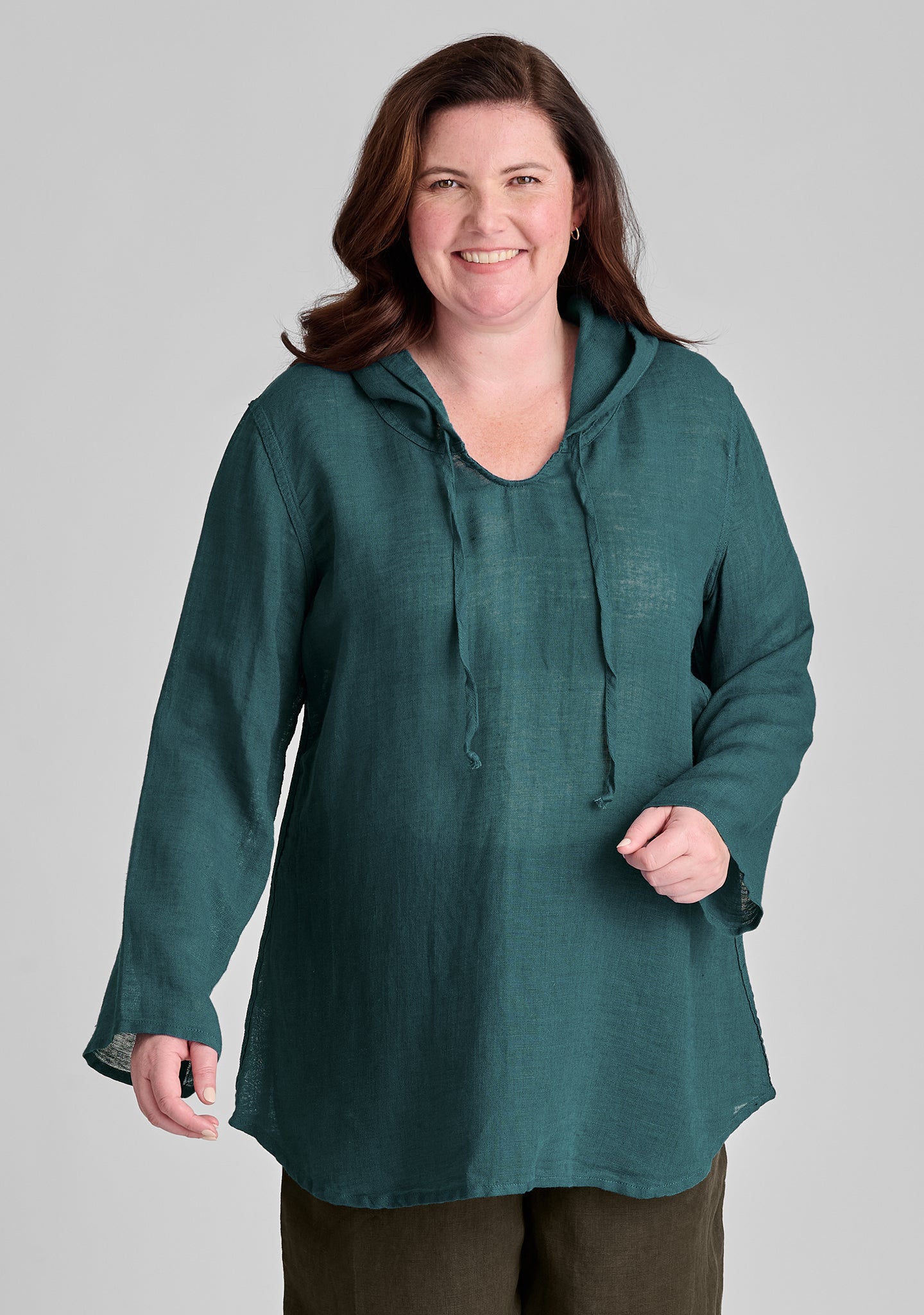 hooded tunic linen shirt green