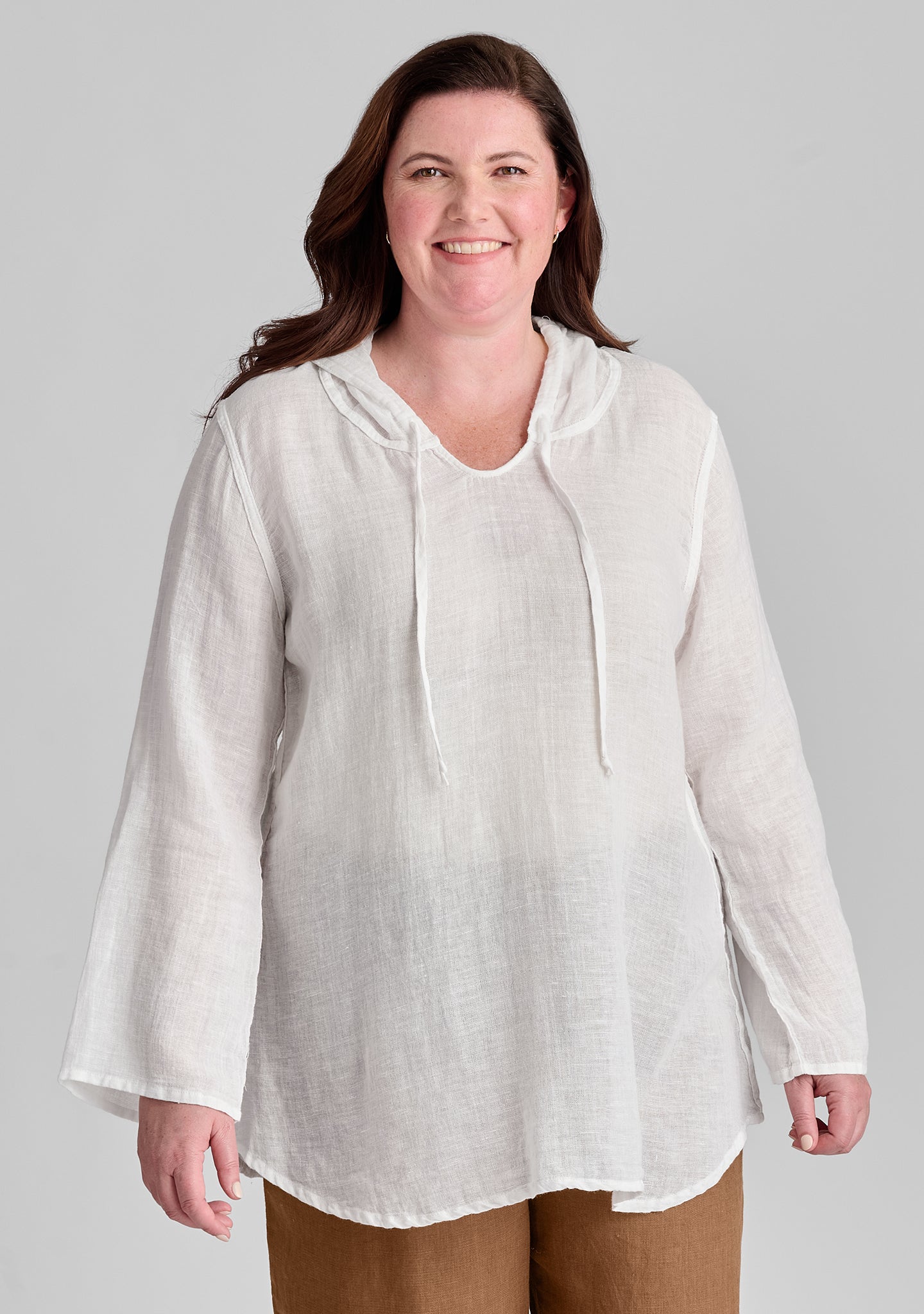 hooded tunic linen shirt white