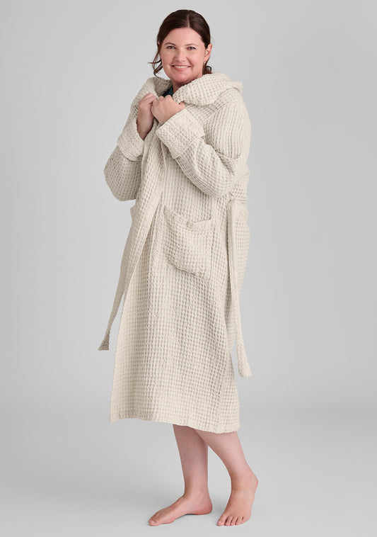 hooded wrapper linen robe natural