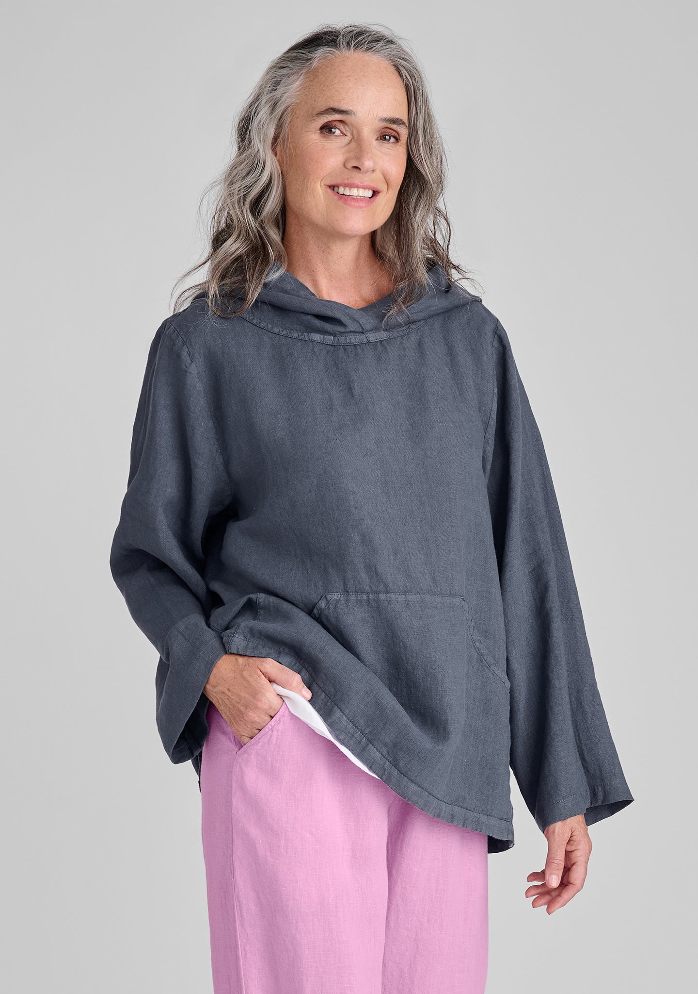 Hoodie - Linen Hooded Shirt - FINAL SALE - Slate