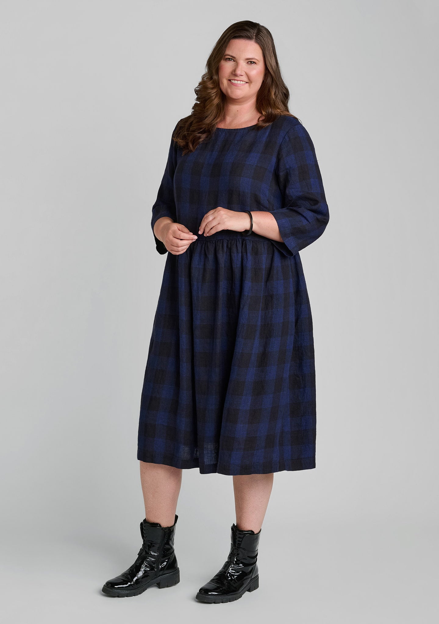 jolie dress linen dress blue plaid