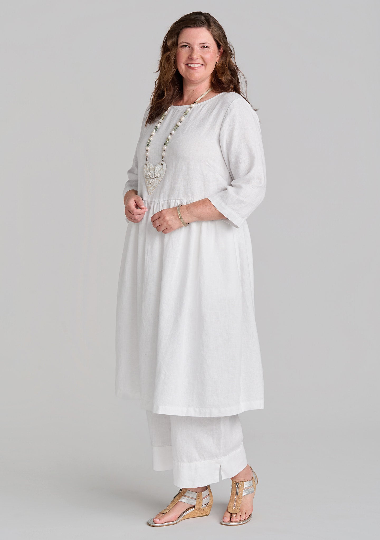 FLAX linen dress in white with pants in white