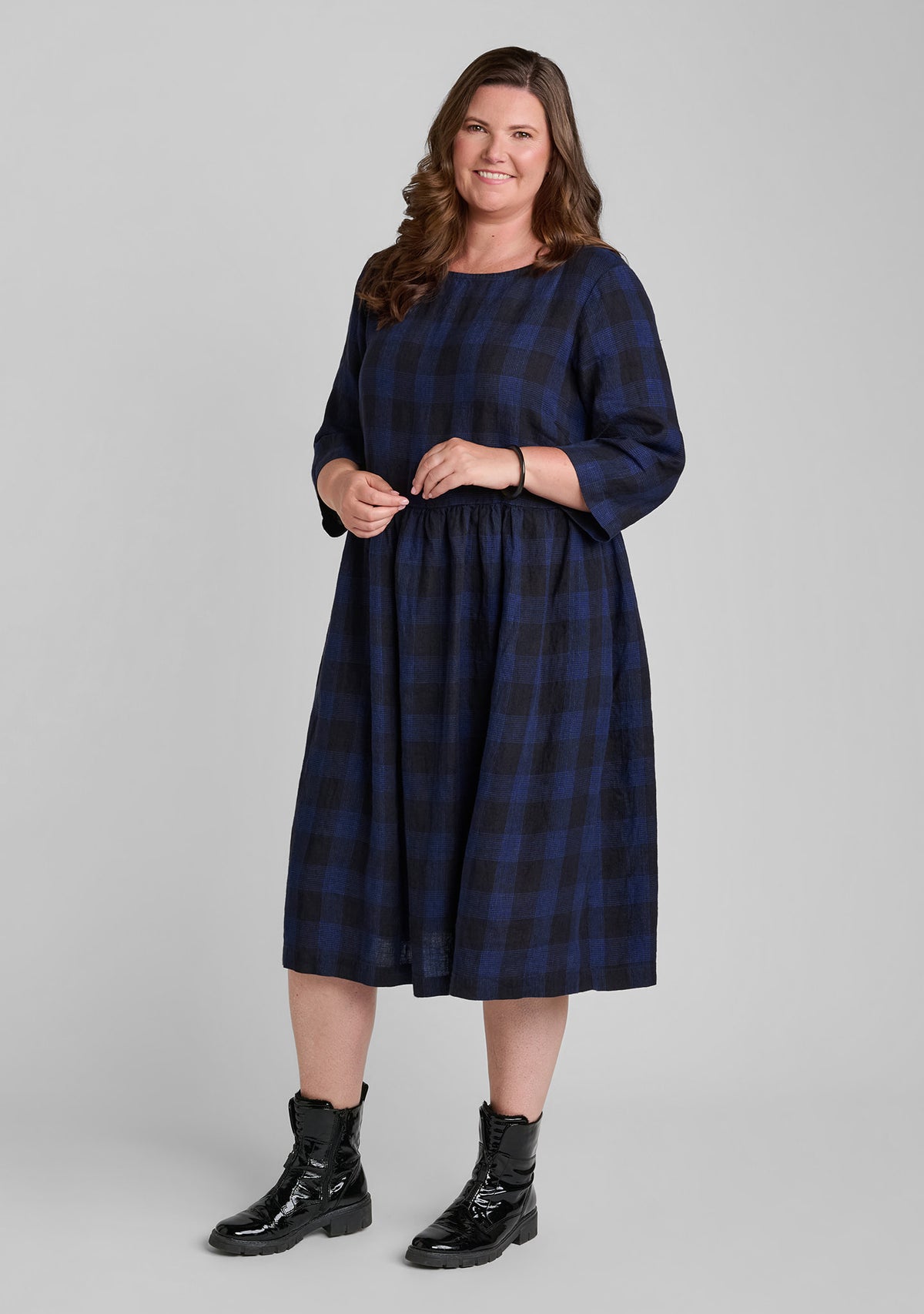 FLAX linen dress in blue plaid