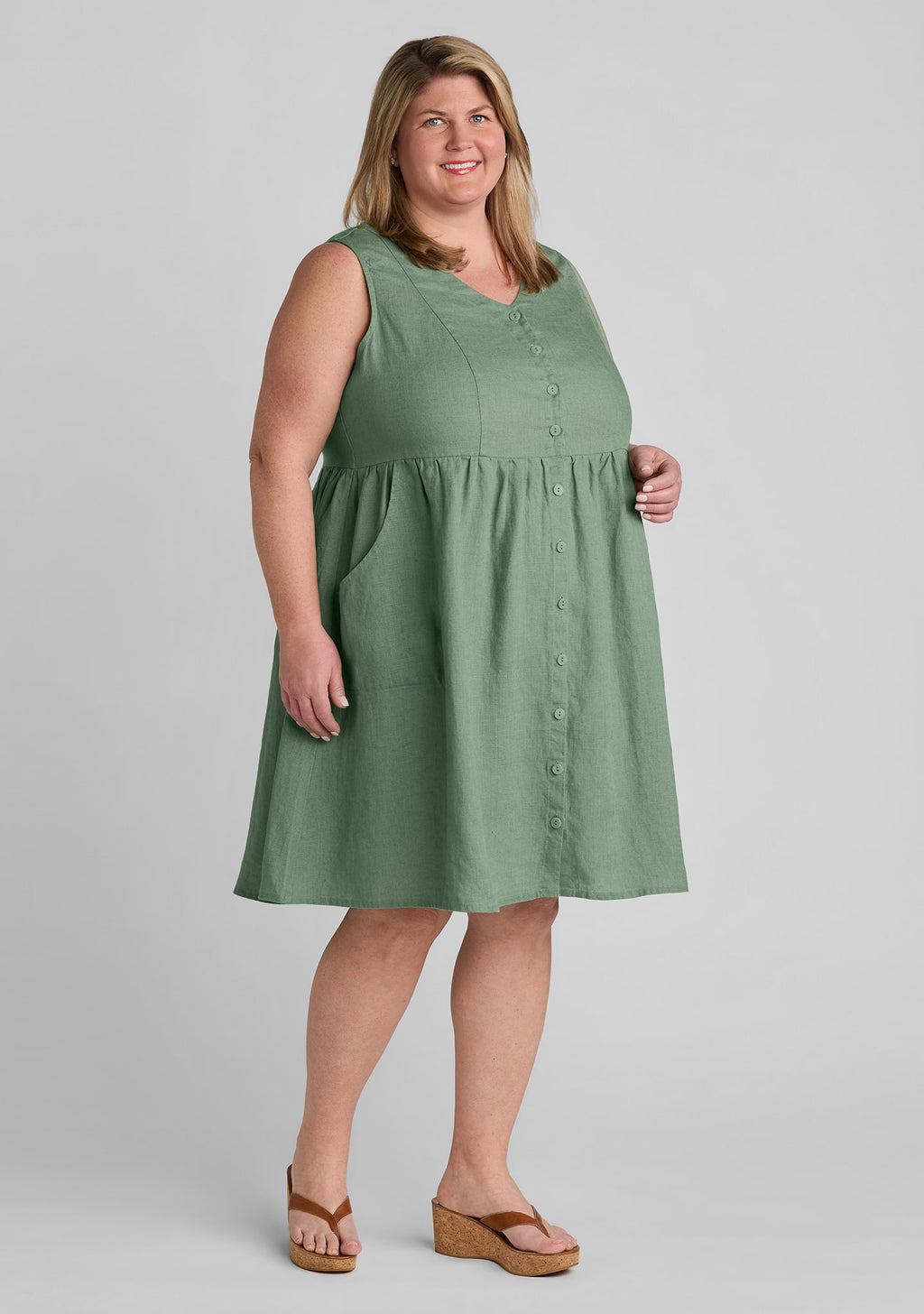 joyful dress sleeveless linen dress green