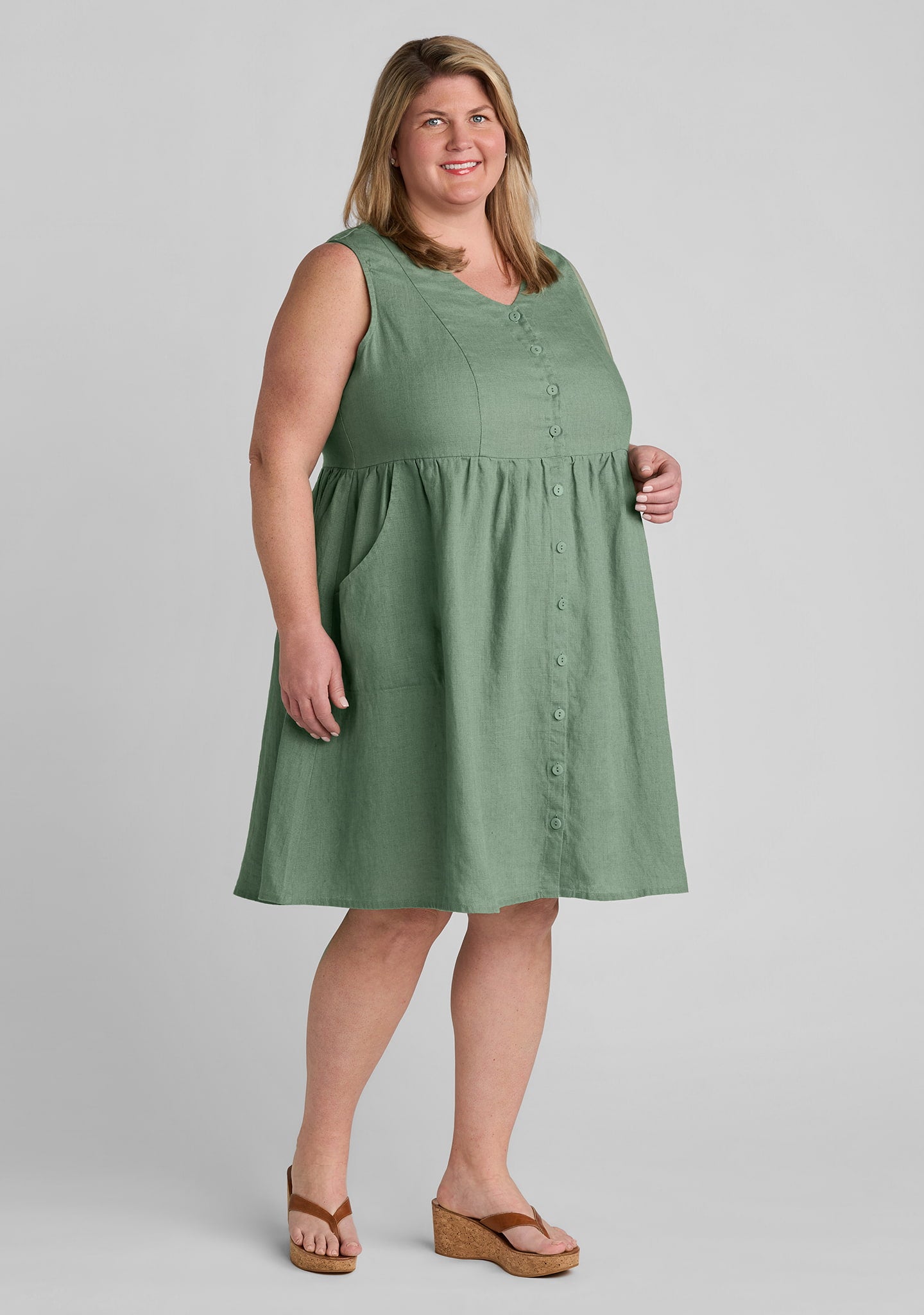 joyful dress sleeveless linen dress green