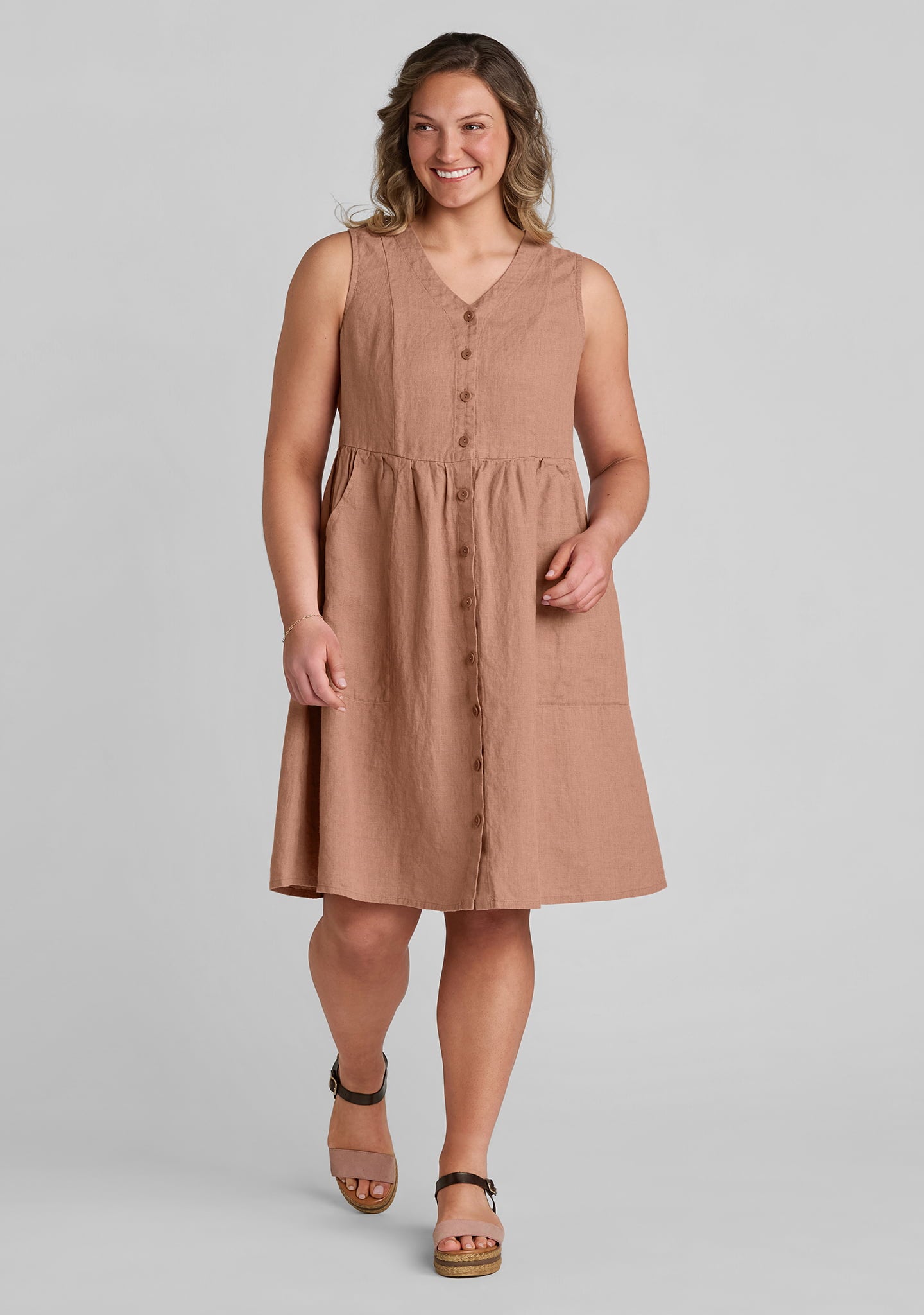 Joyful Dress - Sleeveless Linen Dress - Salmon