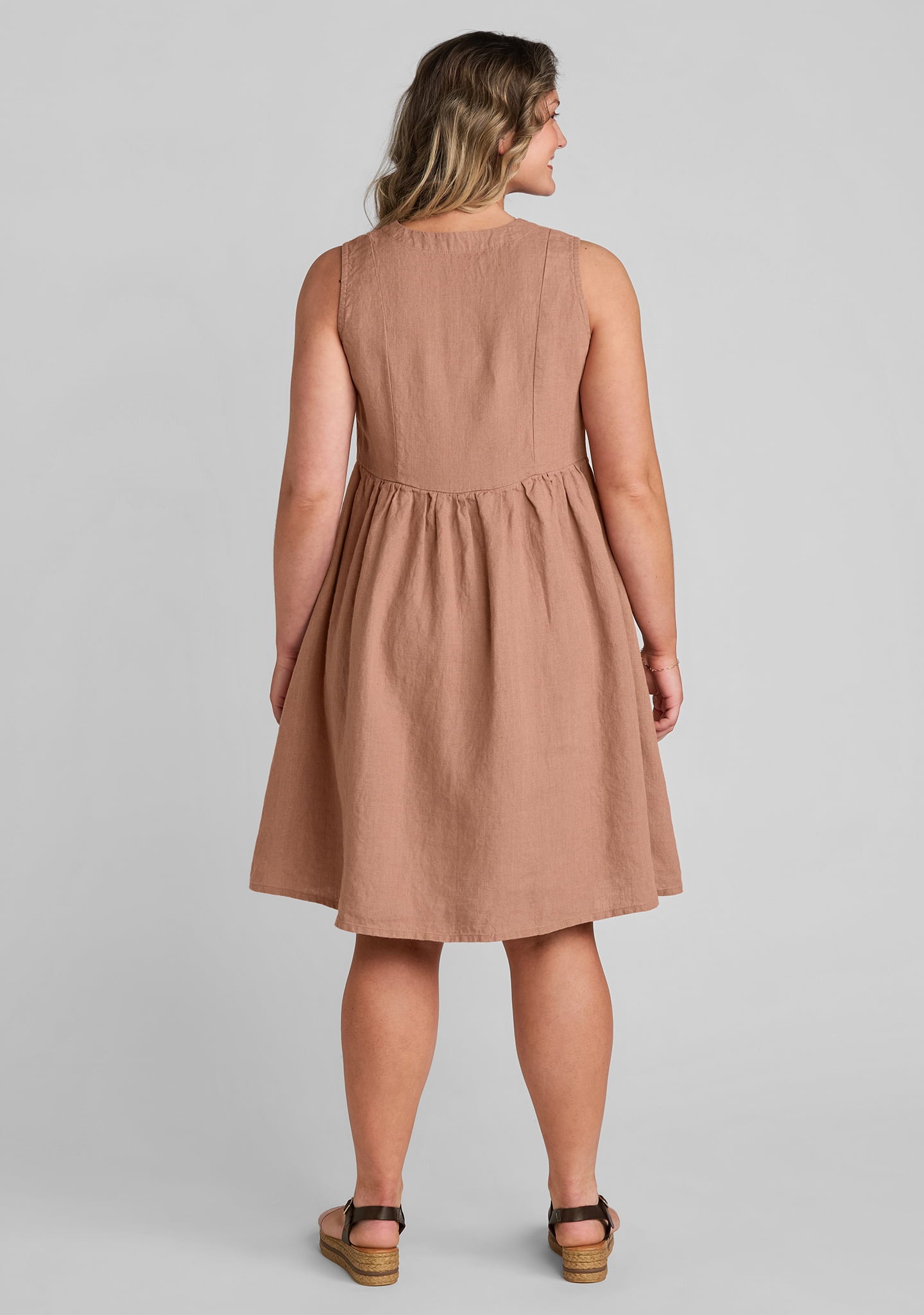 light brown linen dress Beth linen Dress with long sleeves main image 1